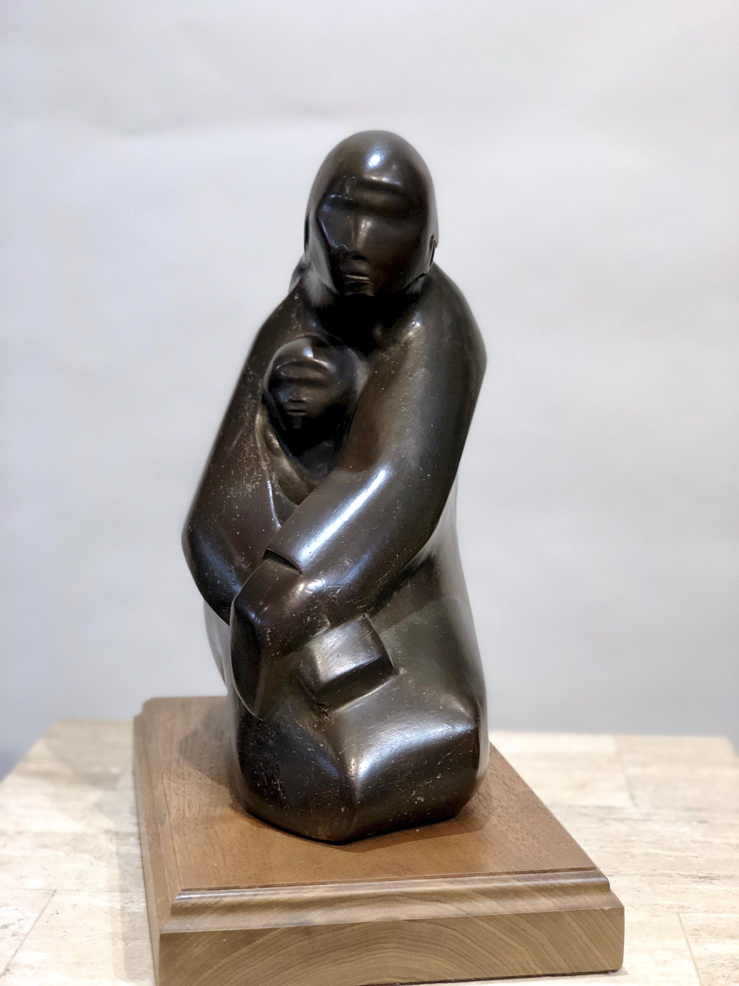 Almost Asleep by Allan Houser, mother and child bronze sculpture, edition, brown For Sale 1