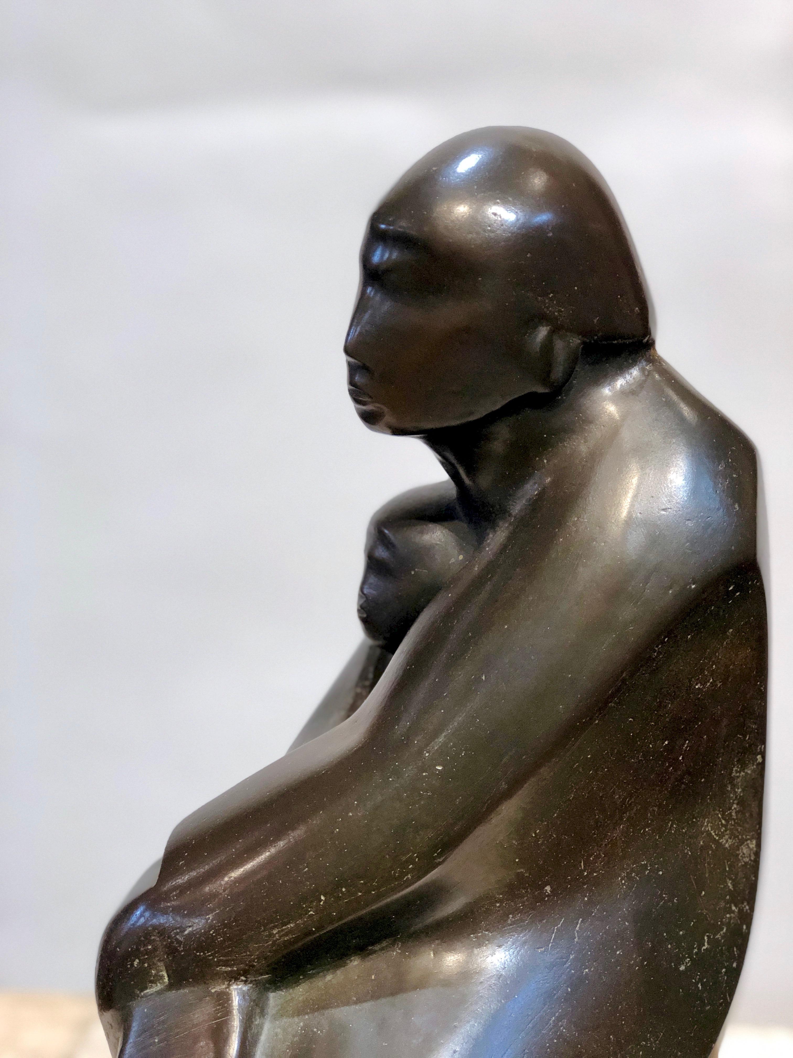 Almost Asleep by Allan Houser, mother and child bronze sculpture, edition, brown For Sale 2