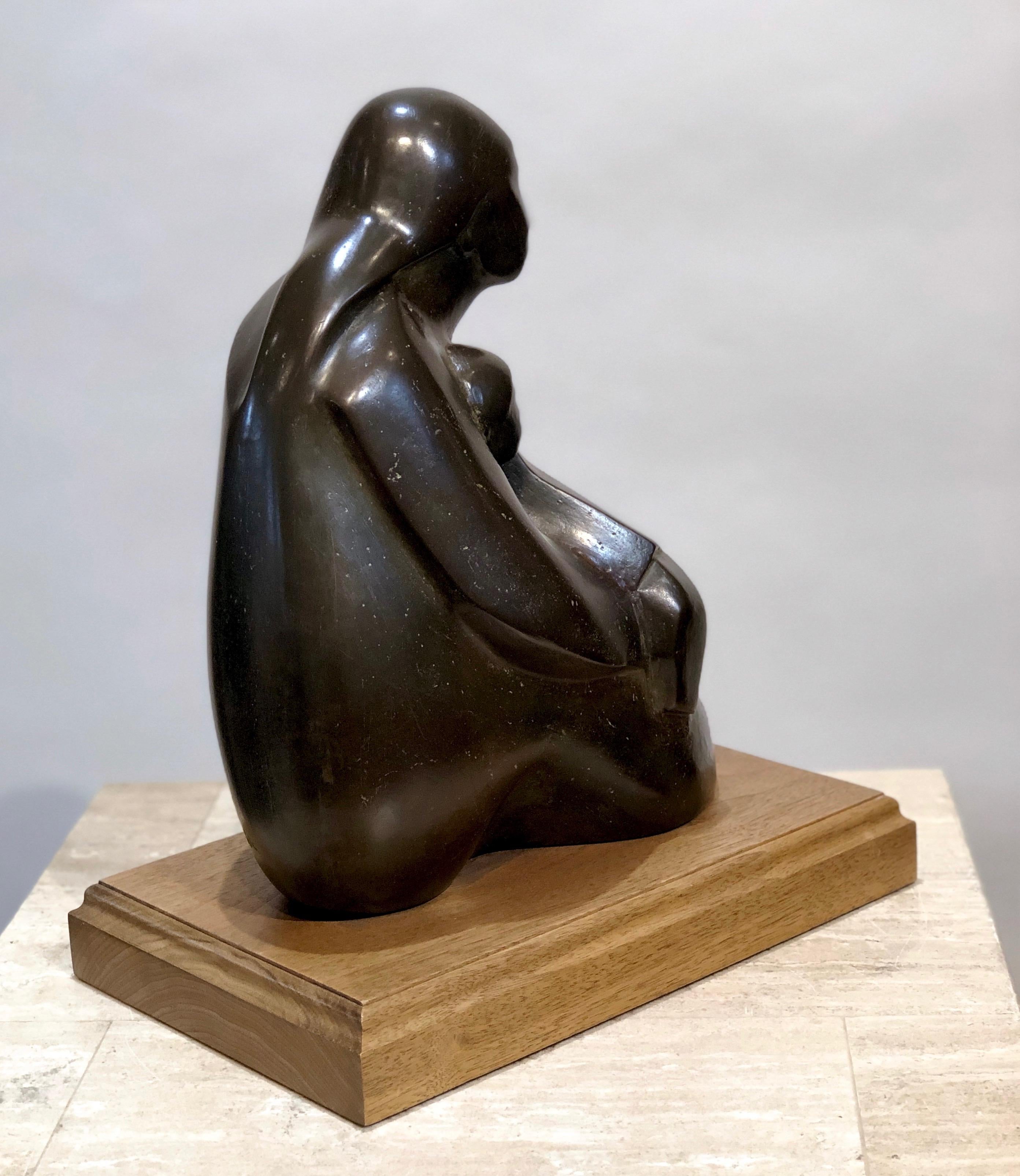 Almost Asleep by Allan Houser, mother and child bronze sculpture, edition, brown For Sale 5
