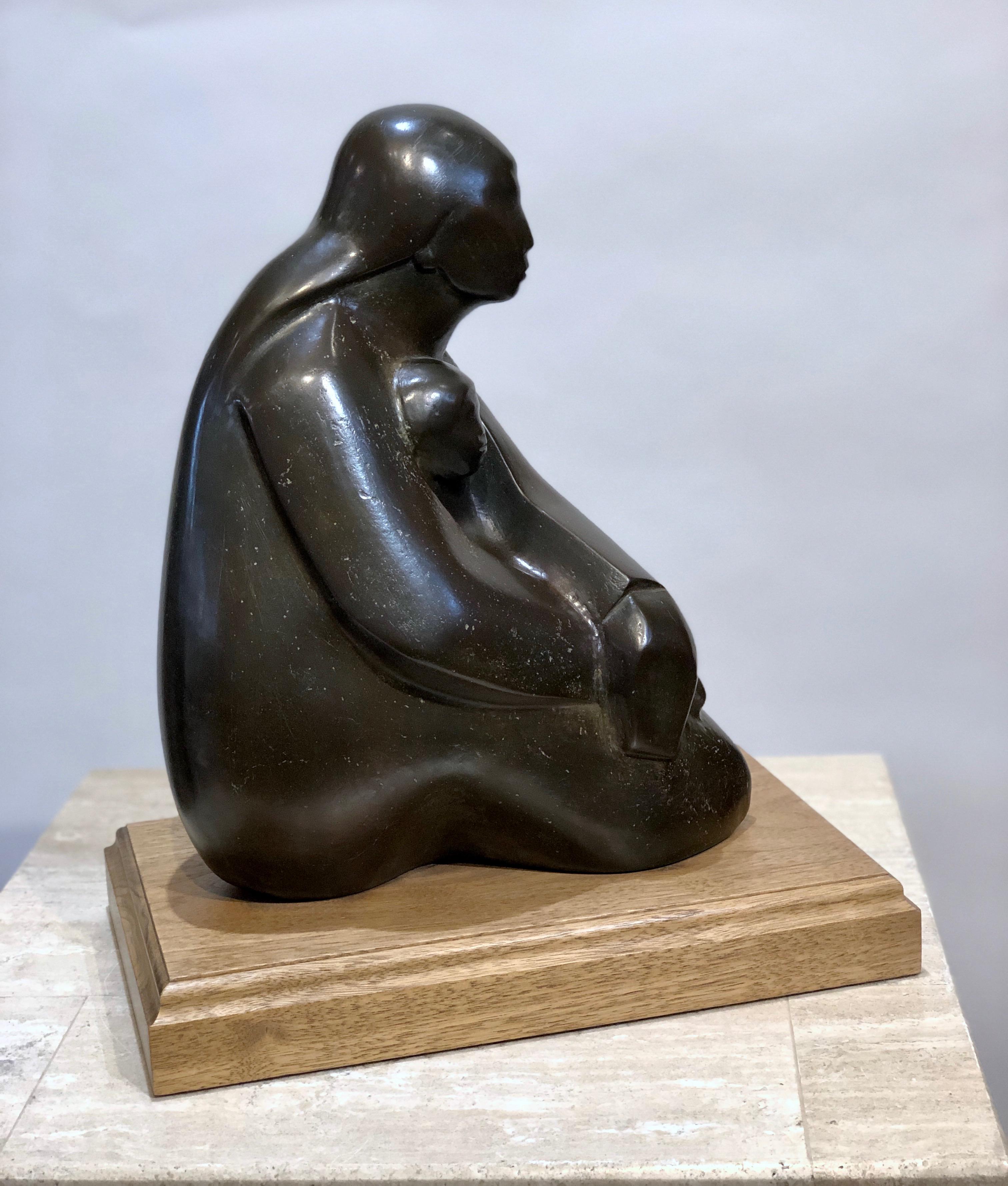 Almost Asleep by Allan Houser, mother and child bronze sculpture, edition, brown For Sale 6