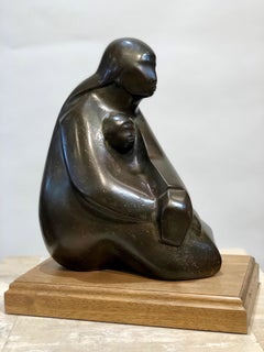 Almost Asleep by Allan Houser, mother and child bronze sculpture, edition, brown
