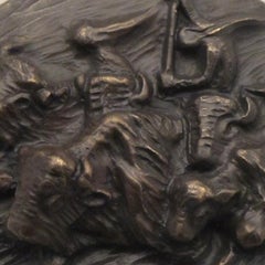 BUFFALO HUNT MEDALLION, bronze Apache hunting scene Allan Houser