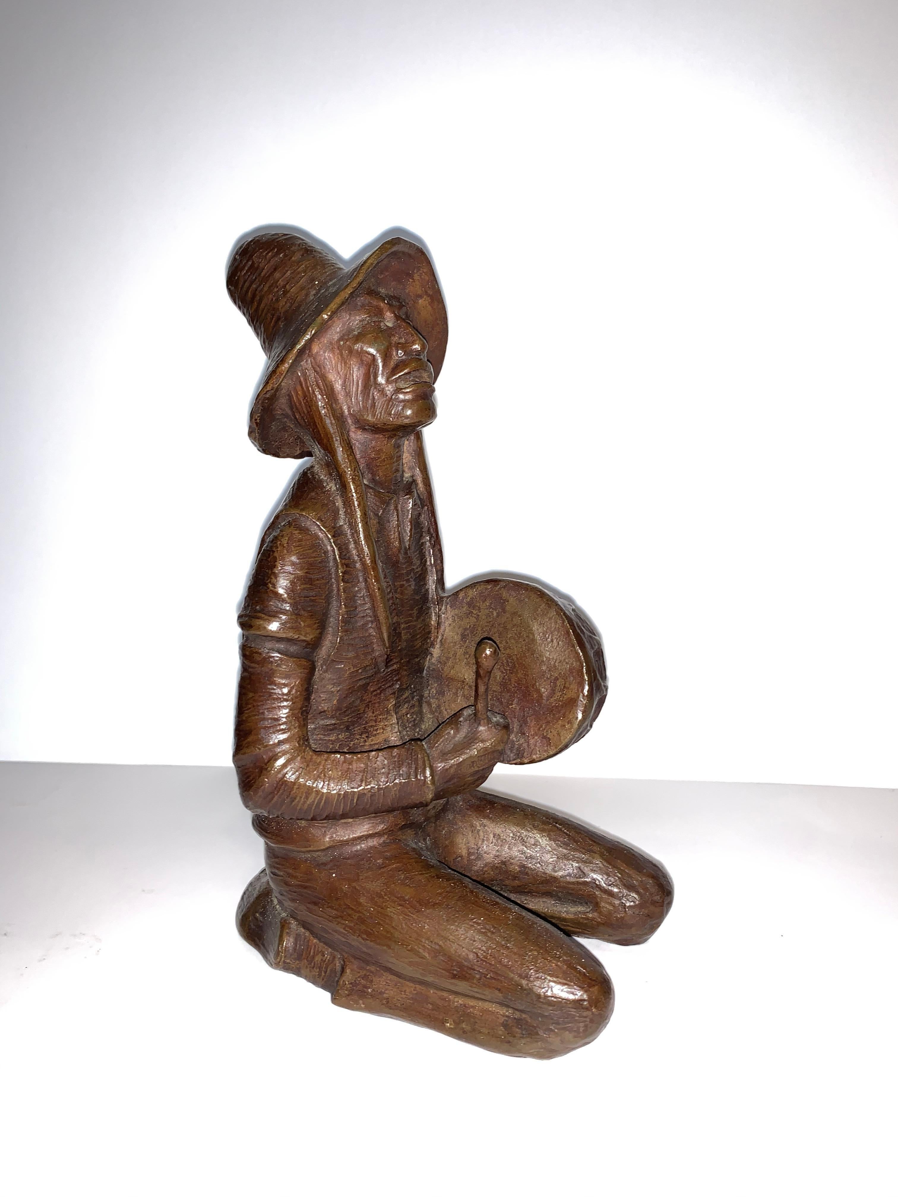 Allan Houser Figurative Sculpture - Indian Drummer Bronze Edition 8/29