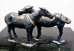 Indian Ponies, realistic bronze sculpture, dark brown patina, horses, Nambe