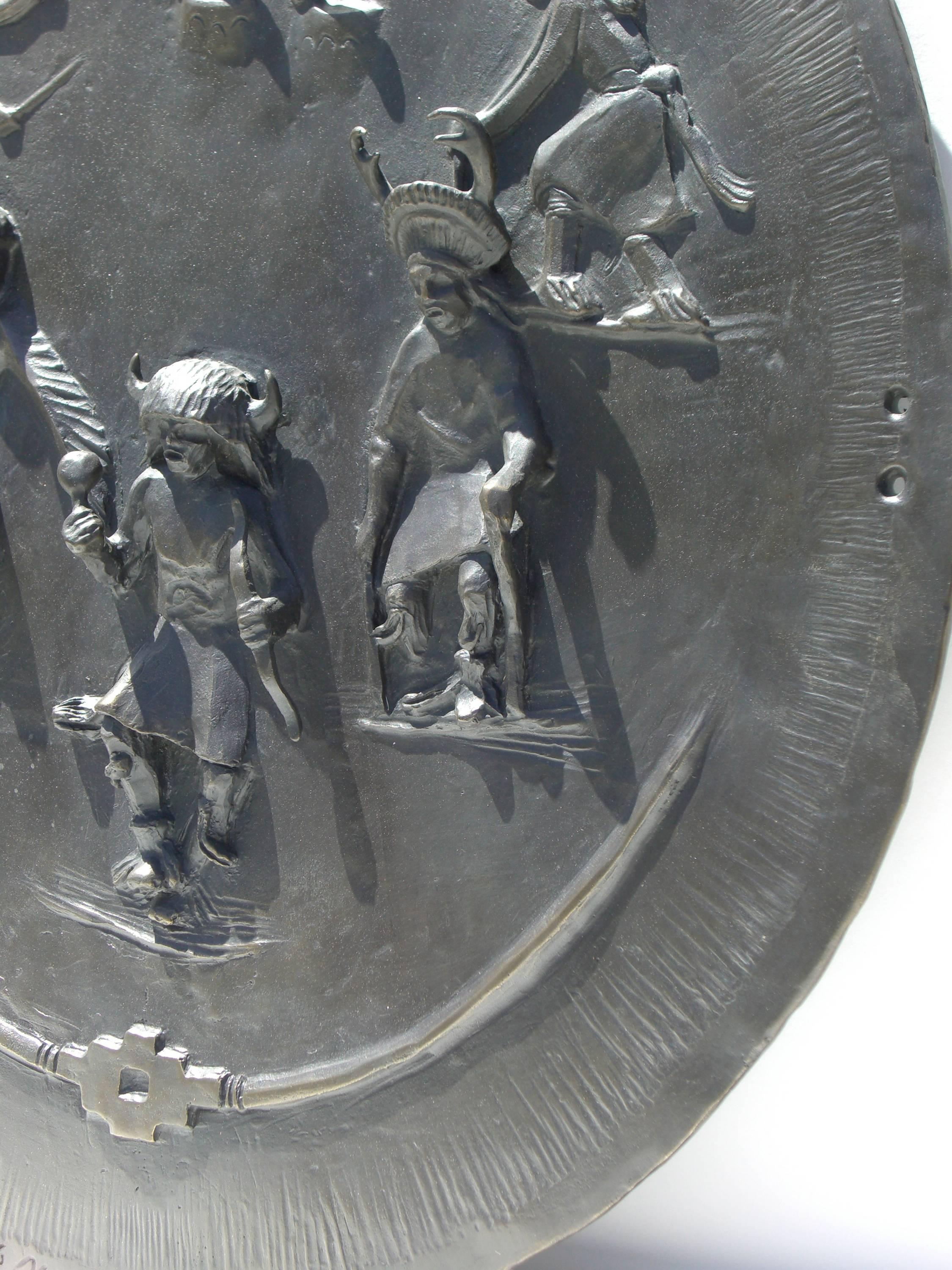 Southwest Dance Shield, Allan Houser, relief, bronze, Contemporary Native art For Sale 1