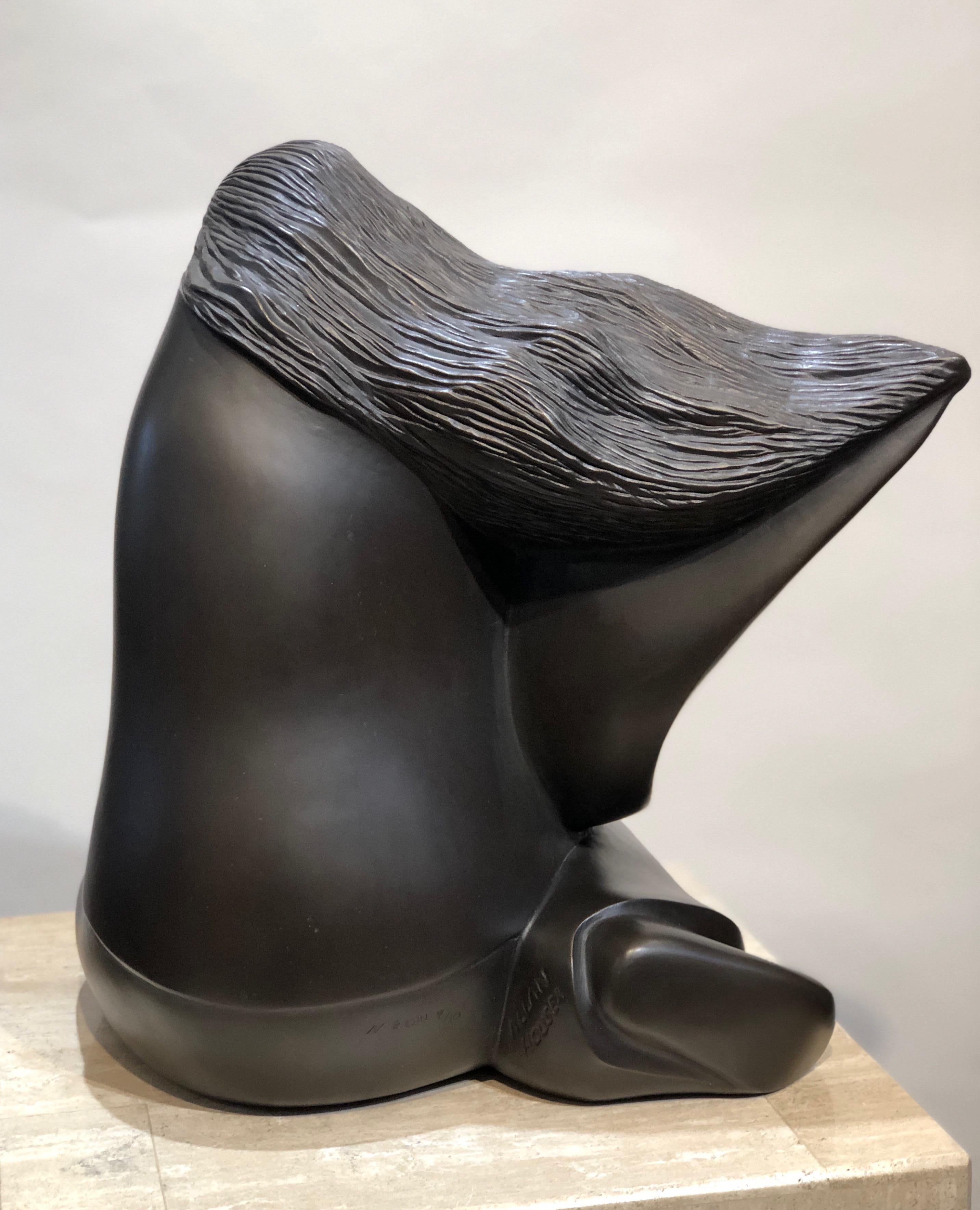 Thinking of Him, Allan Houser brown bronze sculpture, seated woman flowing hair   4