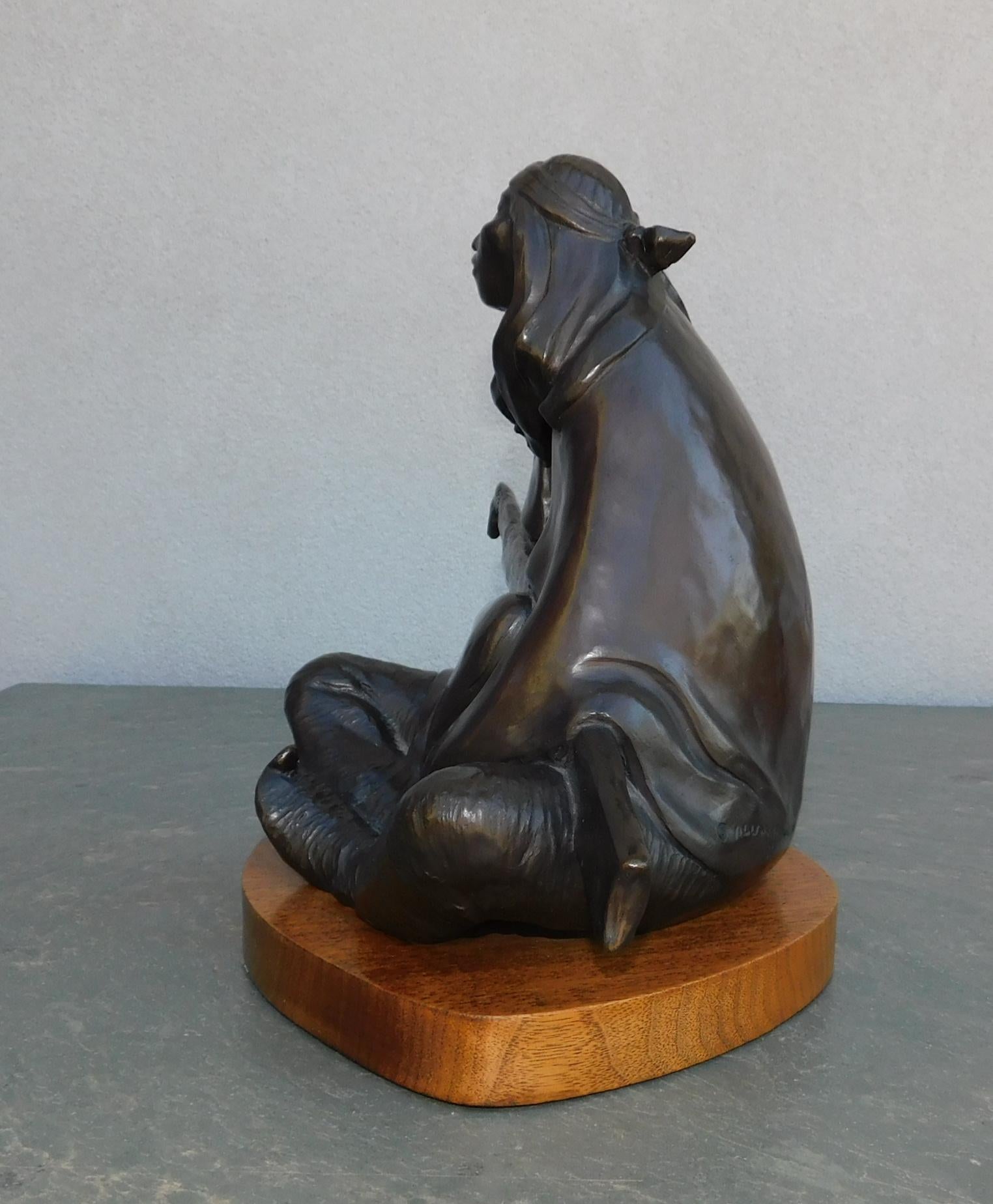 Fin du 20e siècle Allan Houser, sculpture moderniste amérindienne en bronze, 1980 - « Night Watch » en vente