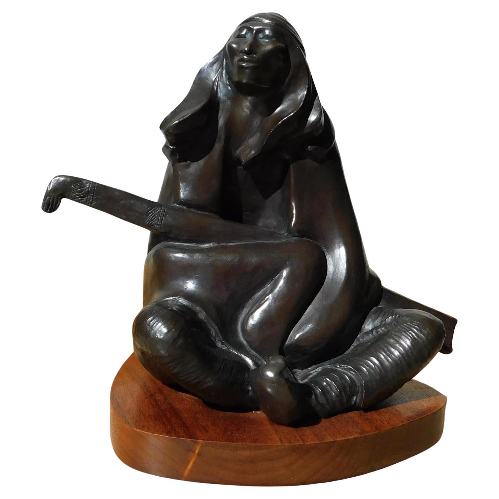 Allan Houser Native American Modernist Bronze Sculpture, 1980 - "Night Watch" For Sale