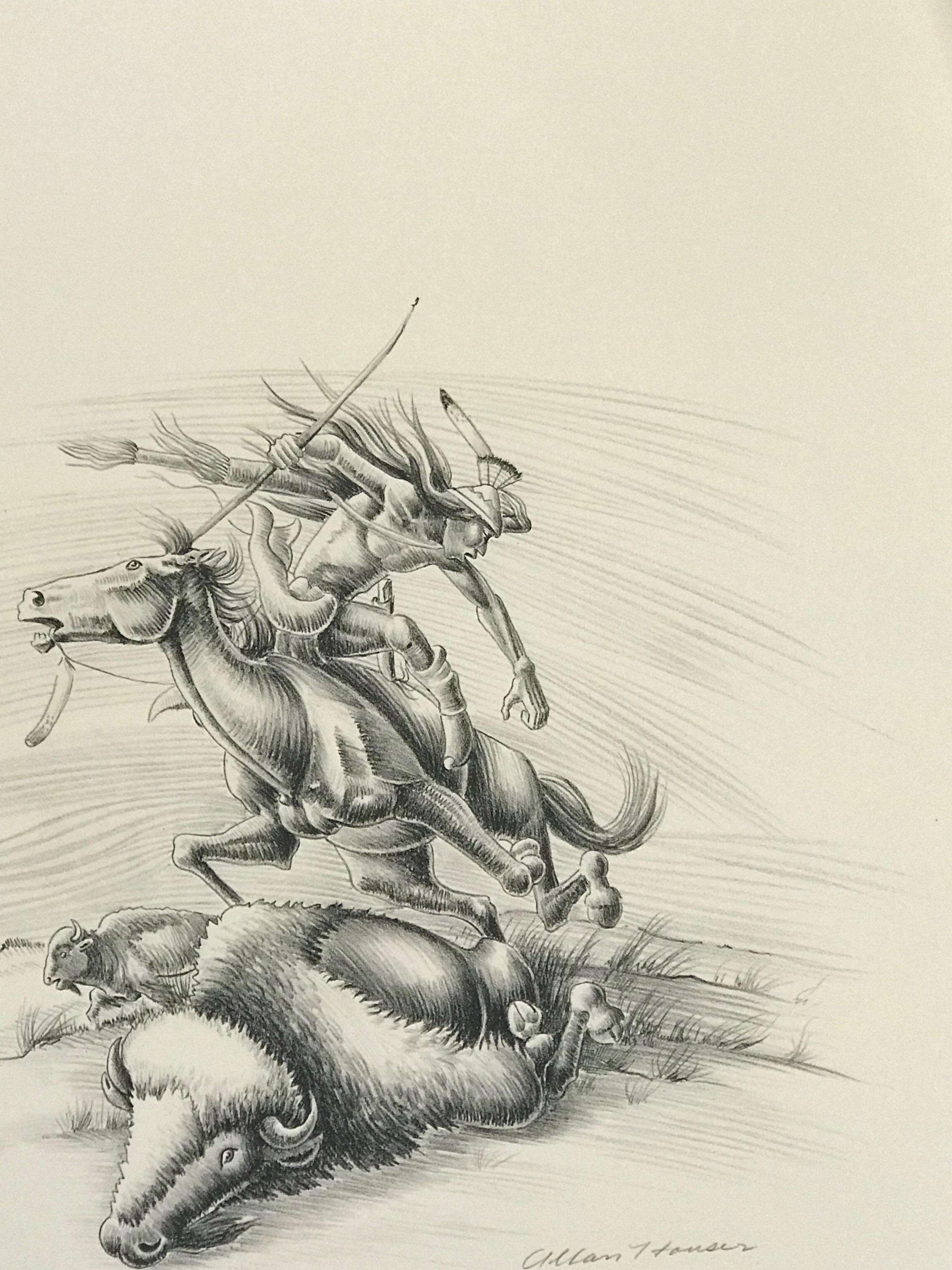 Apache Hunter, limited edition lithograph by Allan Houser, horseback hunter 1