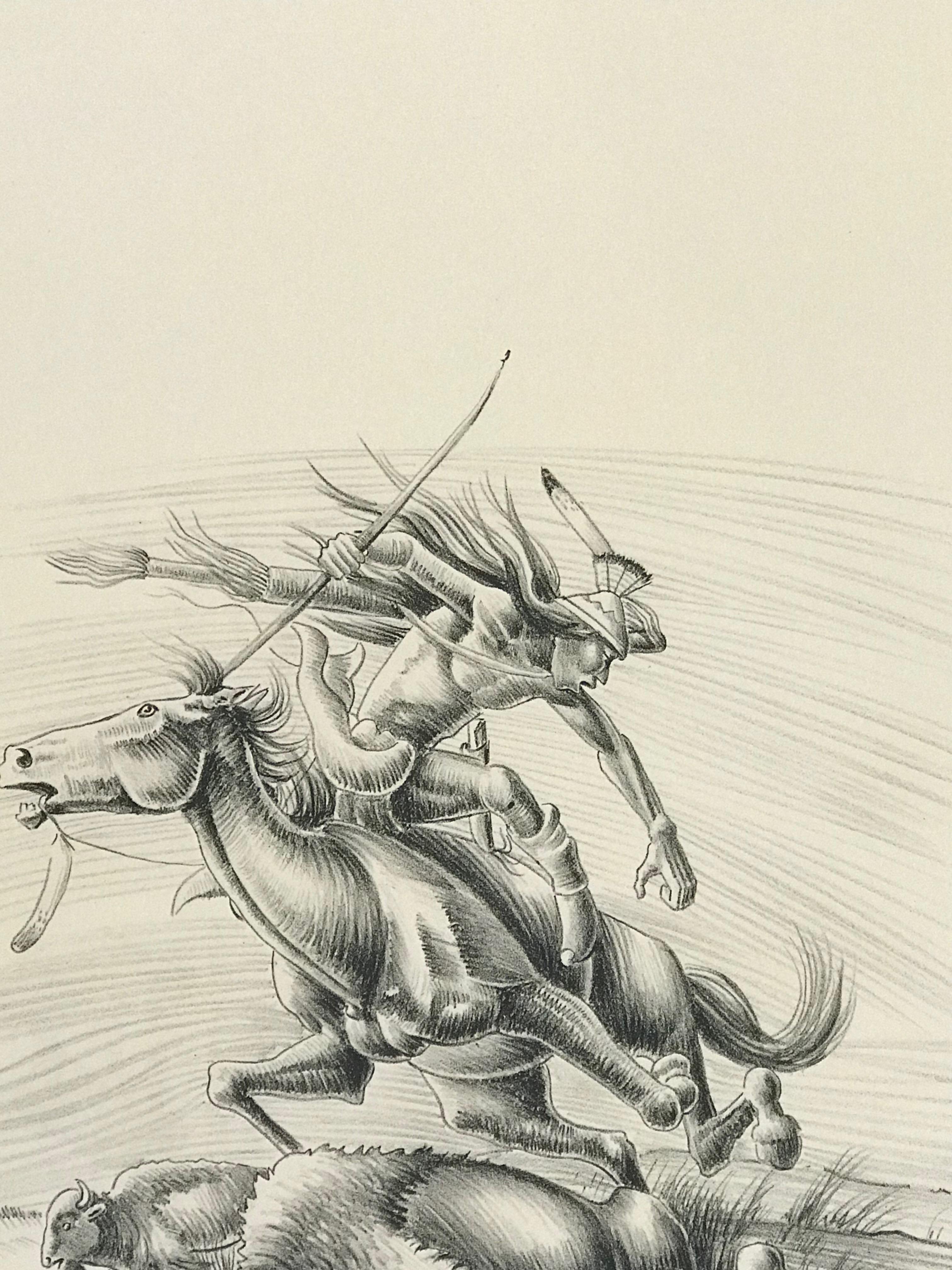 Apache Hunter, limited edition lithograph by Allan Houser, horseback hunter 2