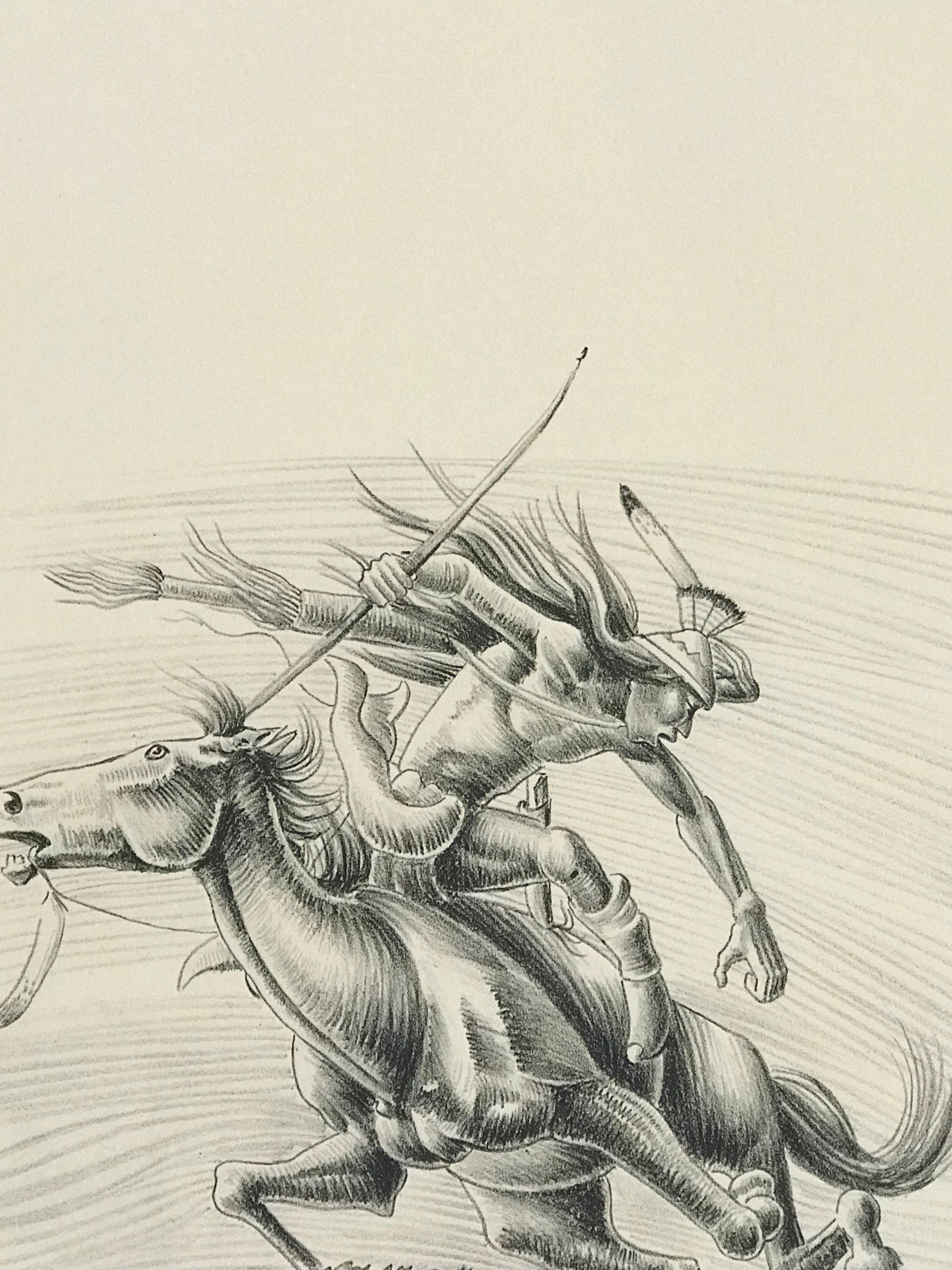 Apache Hunter, lithographie en édition limitée d'Allan Houser, chasseur à cheval en vente 4