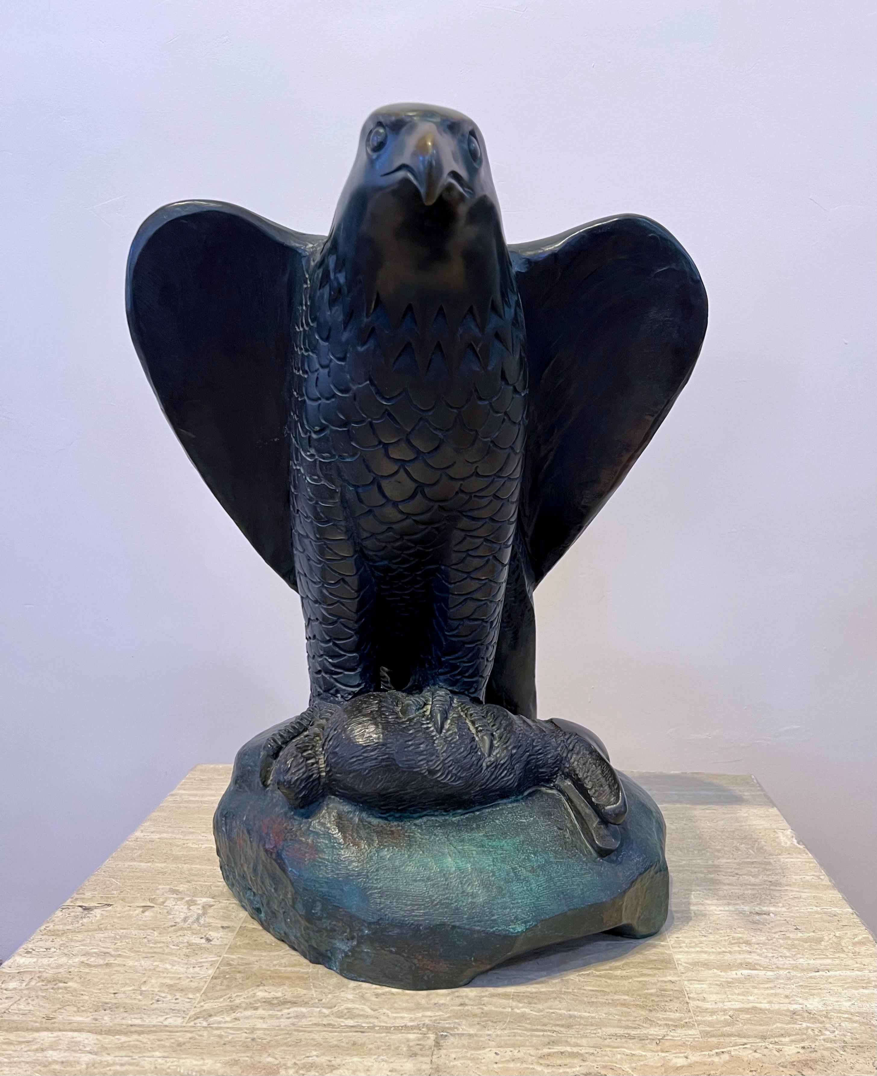 End of the Hunt, by Allan Houser, bronze, sculpture, wildlife, eagle, rabbit For Sale 1