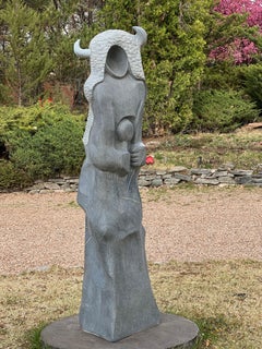 Illusion, sculpture by Allan Houser Haozous, Buffalo Dancer, Stone, gray, tall