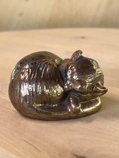 Kitty, sculpture, by Allan Houser, bronze, cat, gold, Nambe, Santa Fe, edition