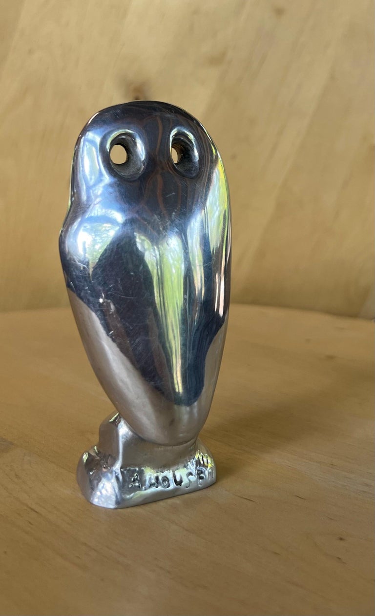 Large Owl sculpture by Allan Houser, Apache, Silver, small, sculpture, Nambe For Sale 2