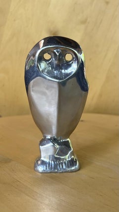 Retro Large Owl sculpture by Allan Houser, Apache, Silver, small, sculpture, Nambe