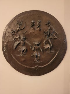 Retro Southwest Dance Shield, Allan Houser, relief, bronze, Contemporary Native art