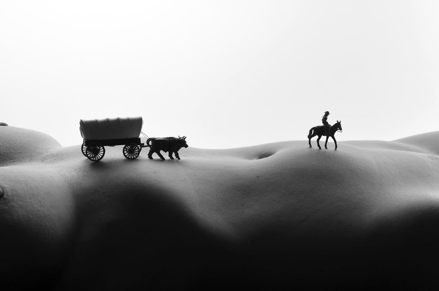 Conastoga wagon - black and white photography - Photograph by Allan I. Teger