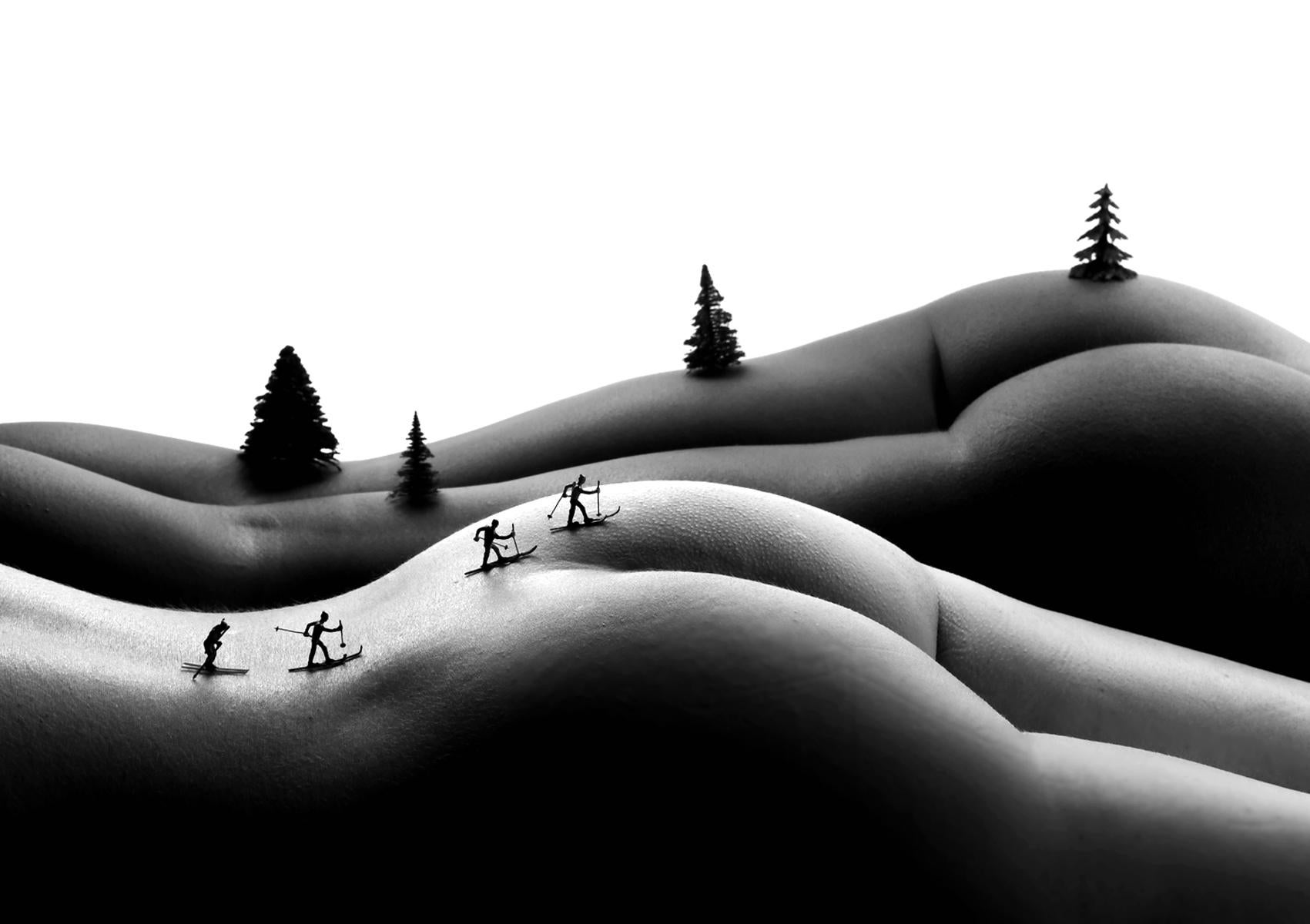 Cross country skiers  - black and white photography - Photograph by Allan I. Teger