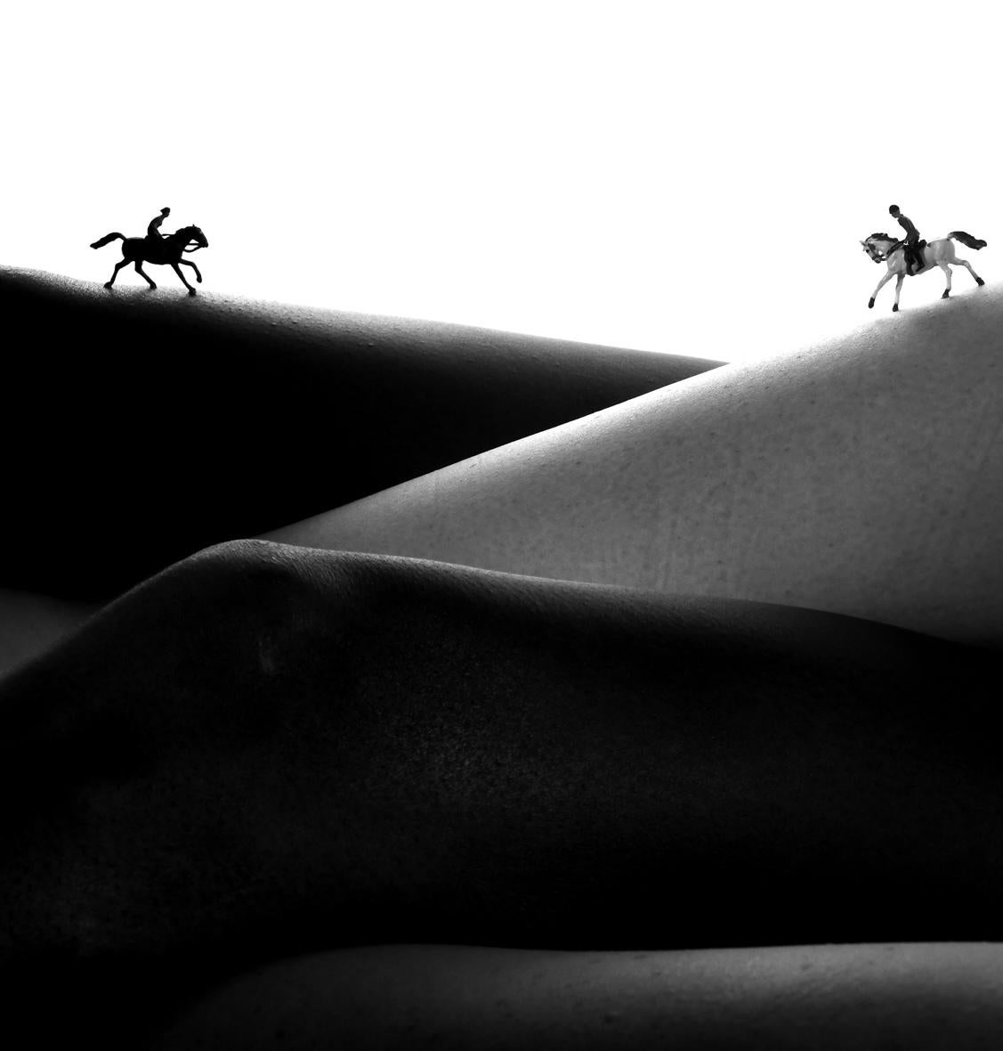 Horses on ridges - black and white photography - Photograph by Allan I. Teger