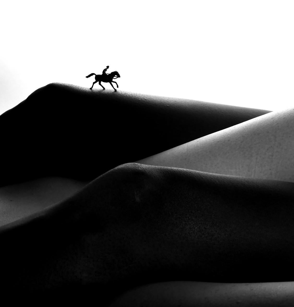 Horses on ridges - black and white photography - Black Black and White Photograph by Allan I. Teger
