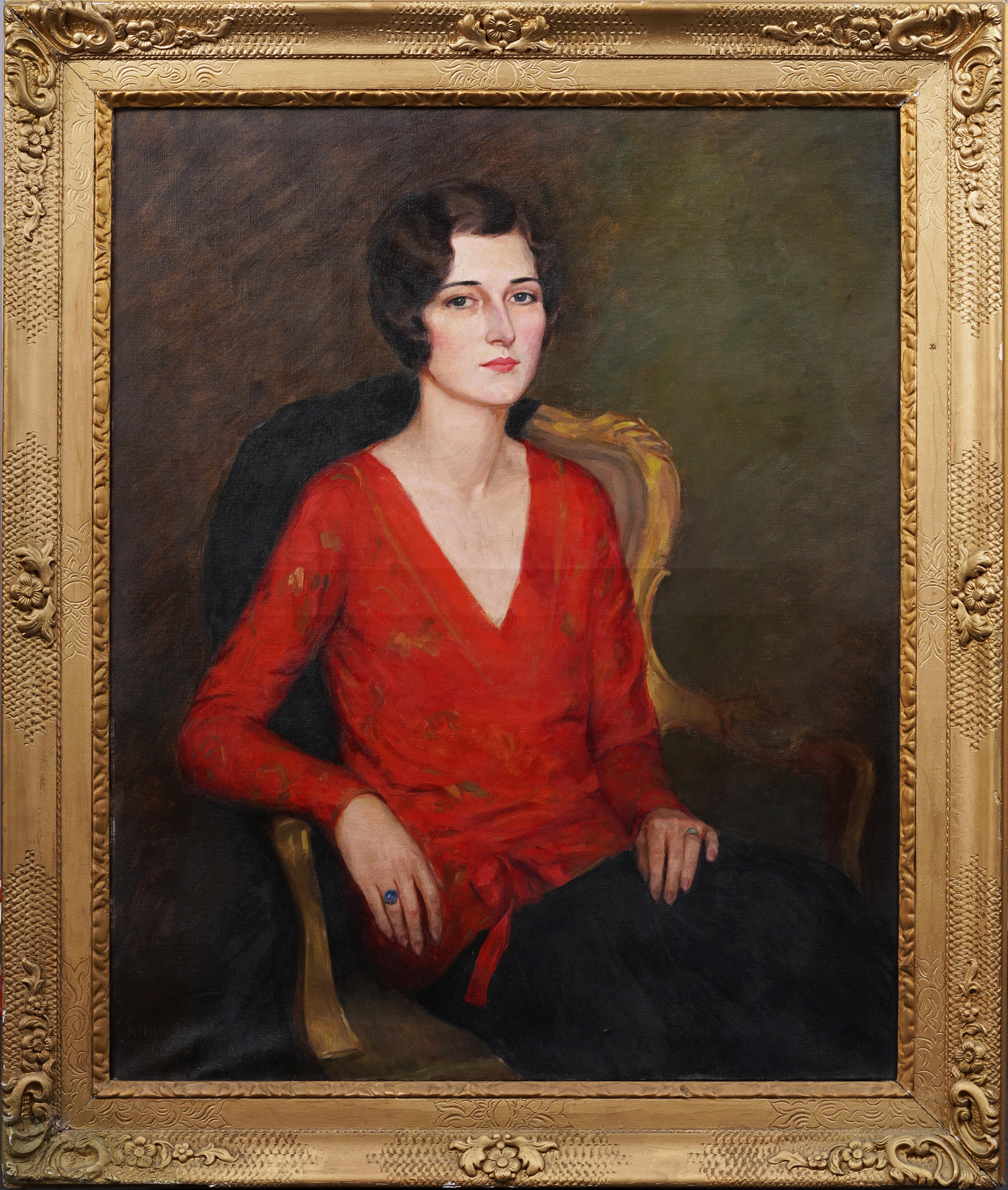 Cuadro al óleo grande, elegante, antiguo y seductor retrato americano de mujer enmarcado - Painting de Allan Lee Swisher