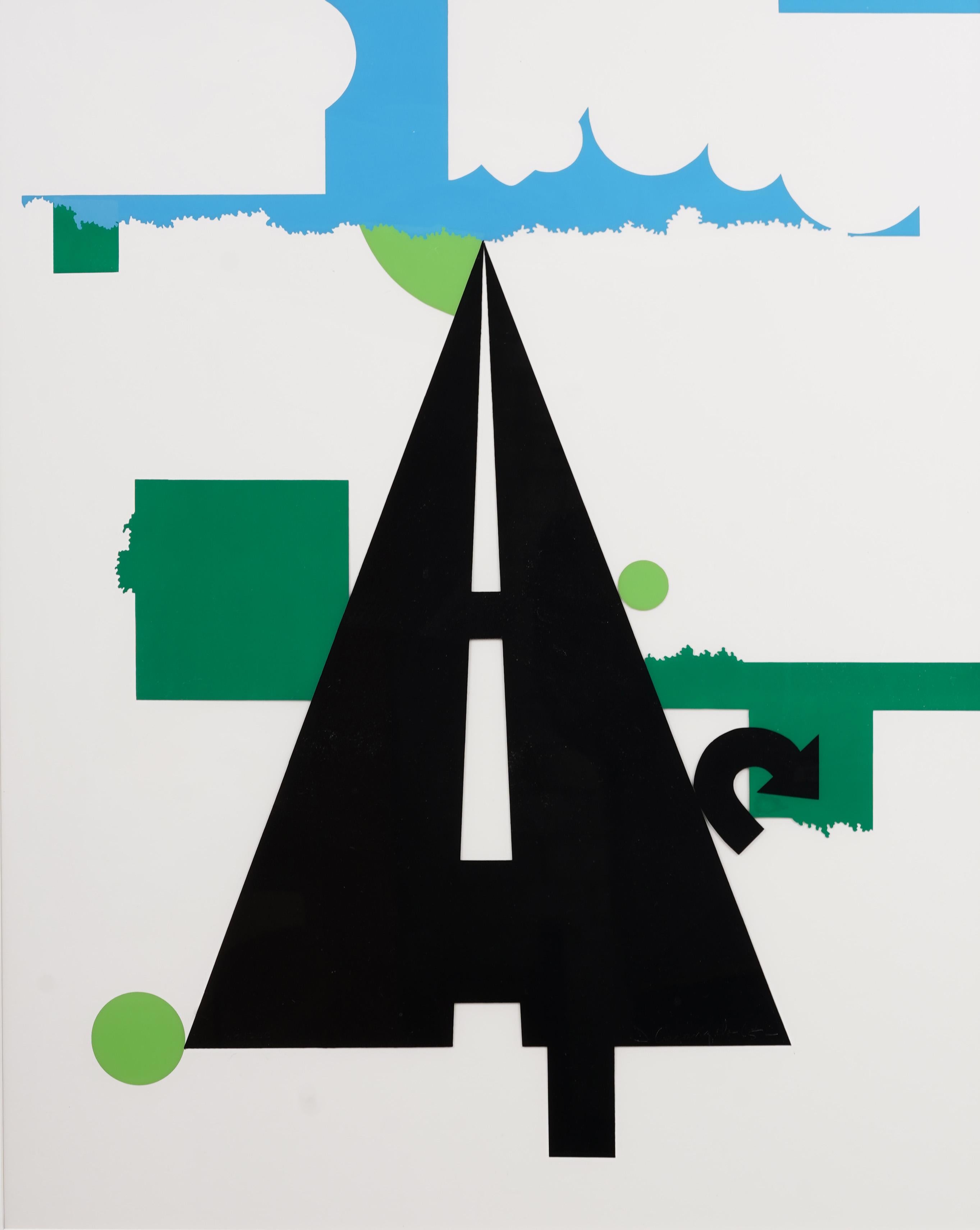 Signierter amerikanischer modernistischer abstrakter Straßenszene, gerahmter Originaldruck, Vintage (Moderne), Print, von Allan M. D'Arcangelo