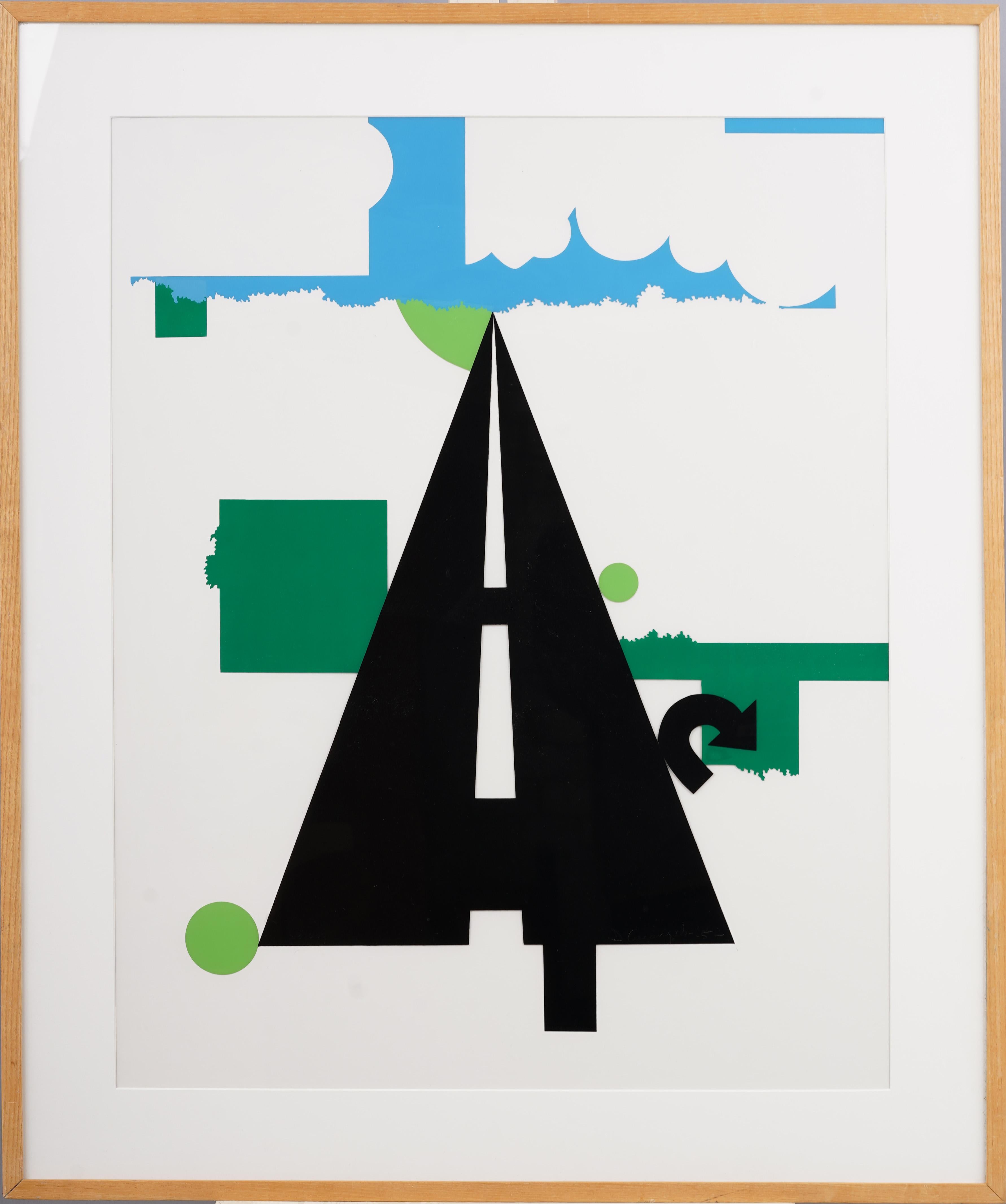Allan M. D'Arcangelo Landscape Print – Signierter amerikanischer modernistischer abstrakter Straßenszene, gerahmter Originaldruck, Vintage