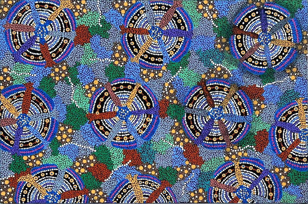 Allan Mansell Abstract Painting – Medeeka (Flowers of the Valley), signiertes Gemälde der Tasmanianischen australischen Aborigines