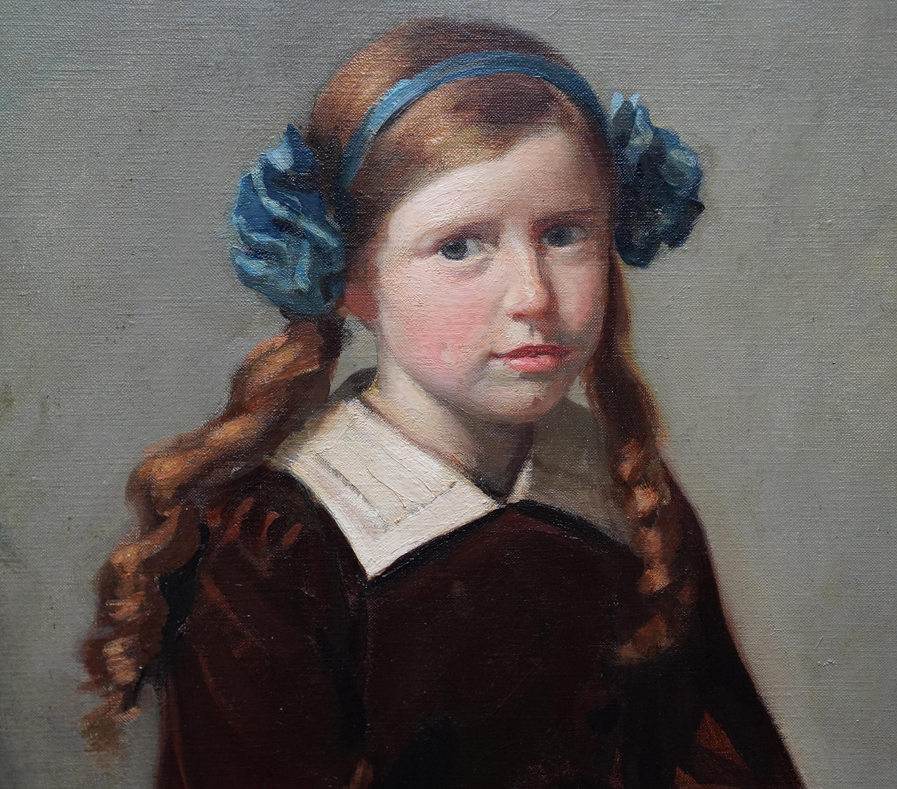 Portrait of a Young Girl with Hairband - Scottish 1914 art oil painting - Realist Painting by Allan Newton Sutherland