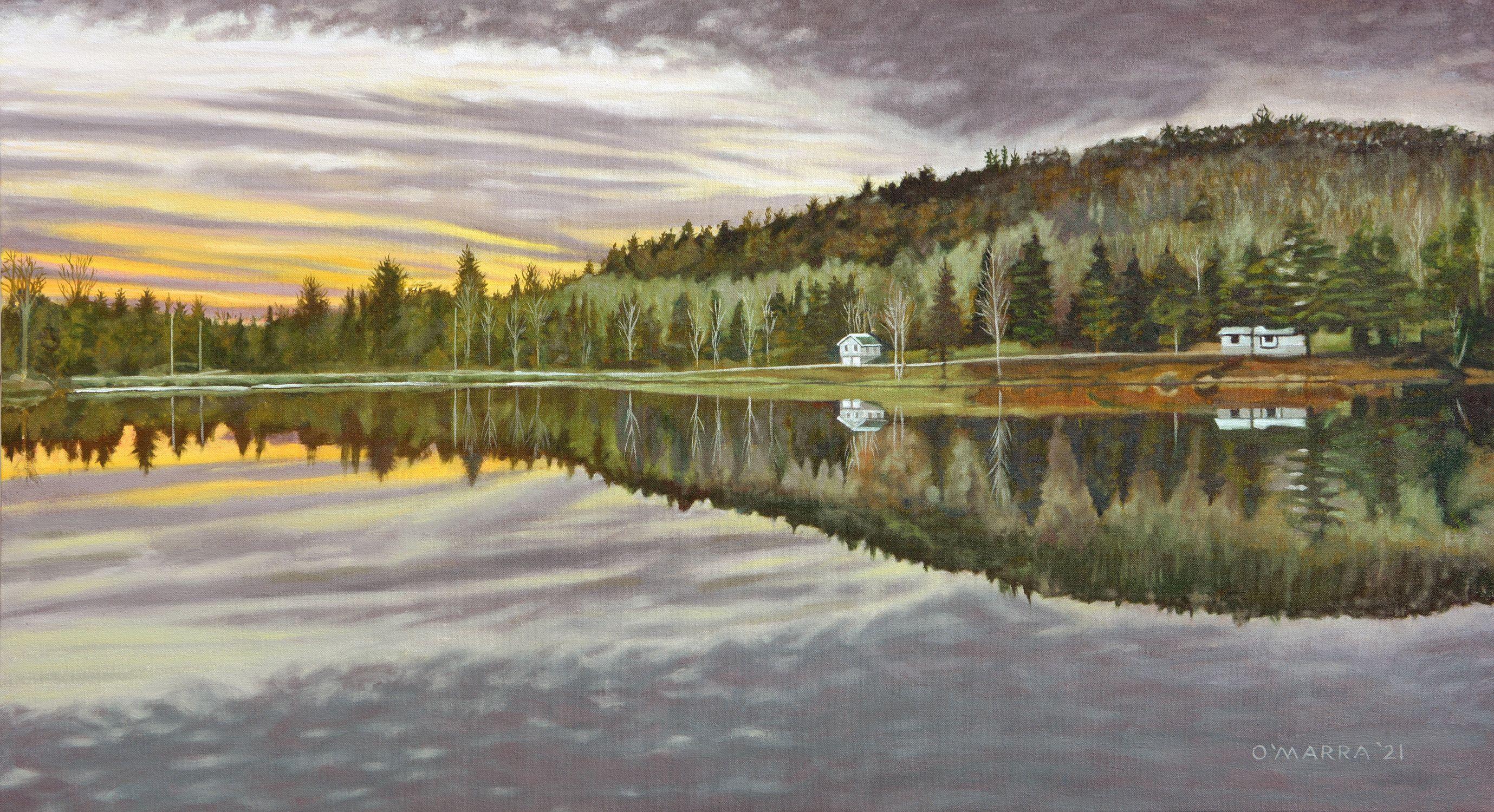 A late autumn lakescape at my rural Canadian art studio/retreat :: Painting :: Realism :: This piece comes with an official certificate of authenticity signed by the artist :: Ready to Hang: Yes :: Signed: Yes :: Signature Location: Lower right ::