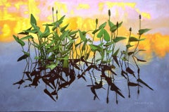 Pickerel Weed Bed Sunset, Painting, Oil on Canvas