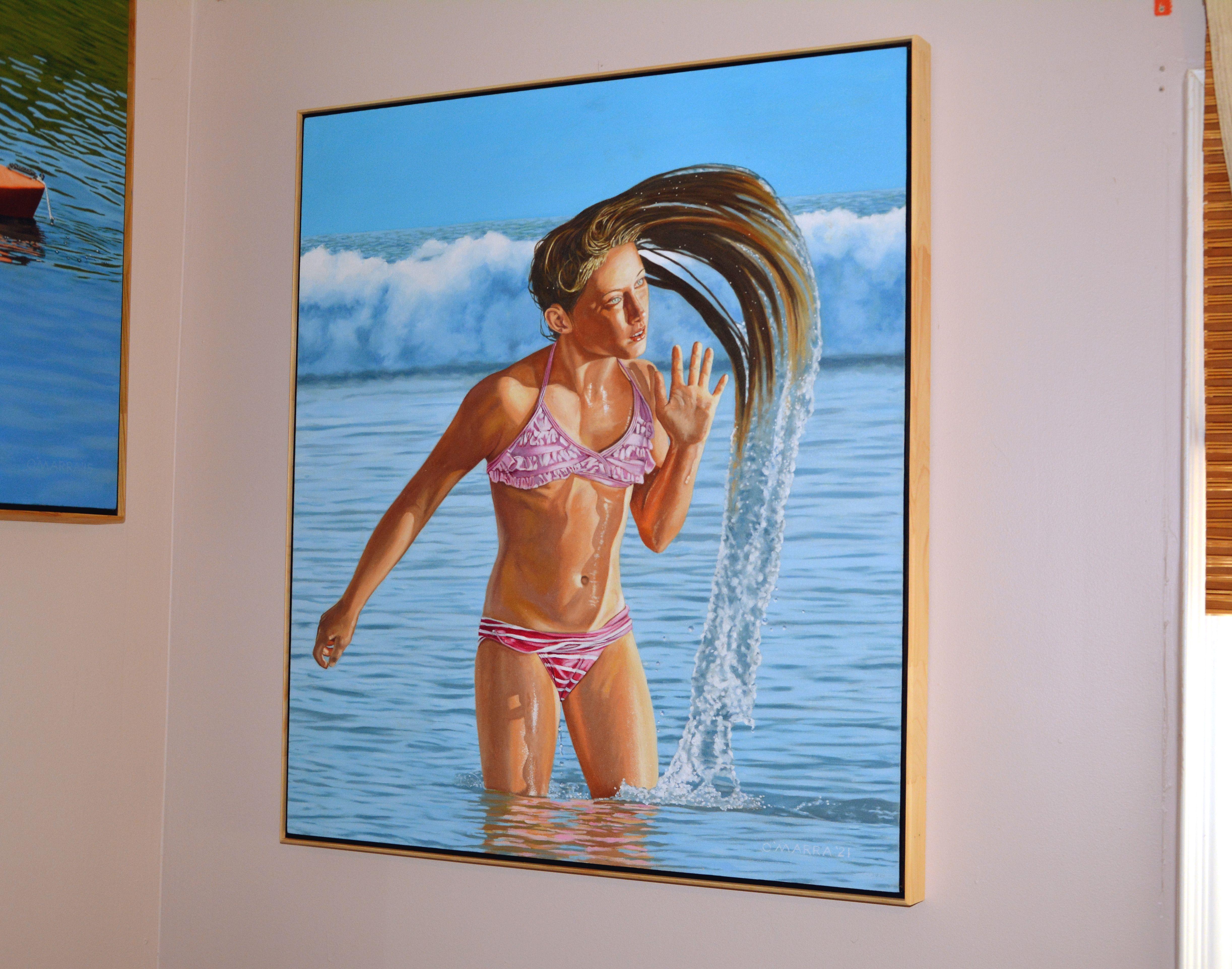 This is the third in my serious of paintings of a girl swimmer swinging her wet hair up out of the water with a trail of water flying behind it. :: Painting :: Realism :: This piece comes with an official certificate of authenticity signed by the