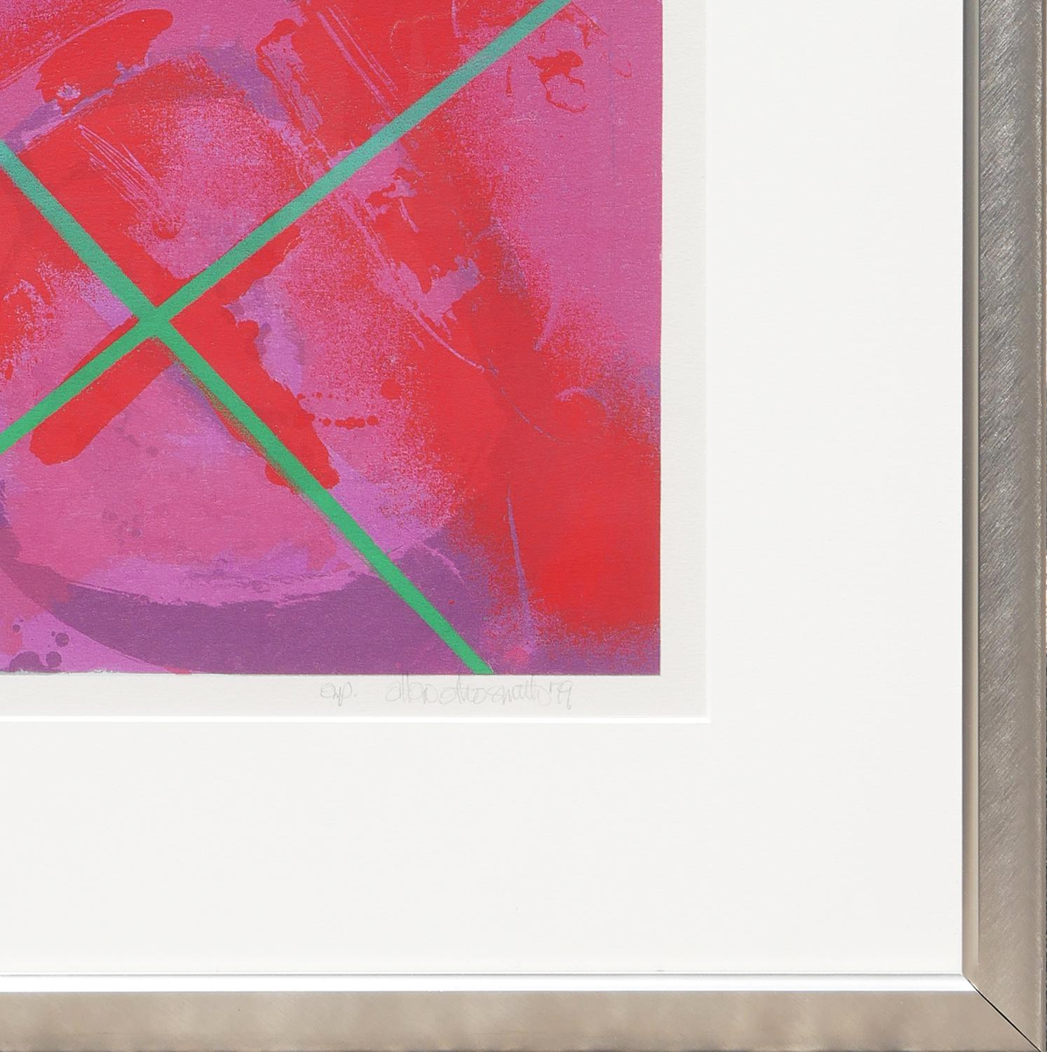 Colorful Modern Abstract Red, Pink, and Green Geometric Lithograph AP For Sale 1