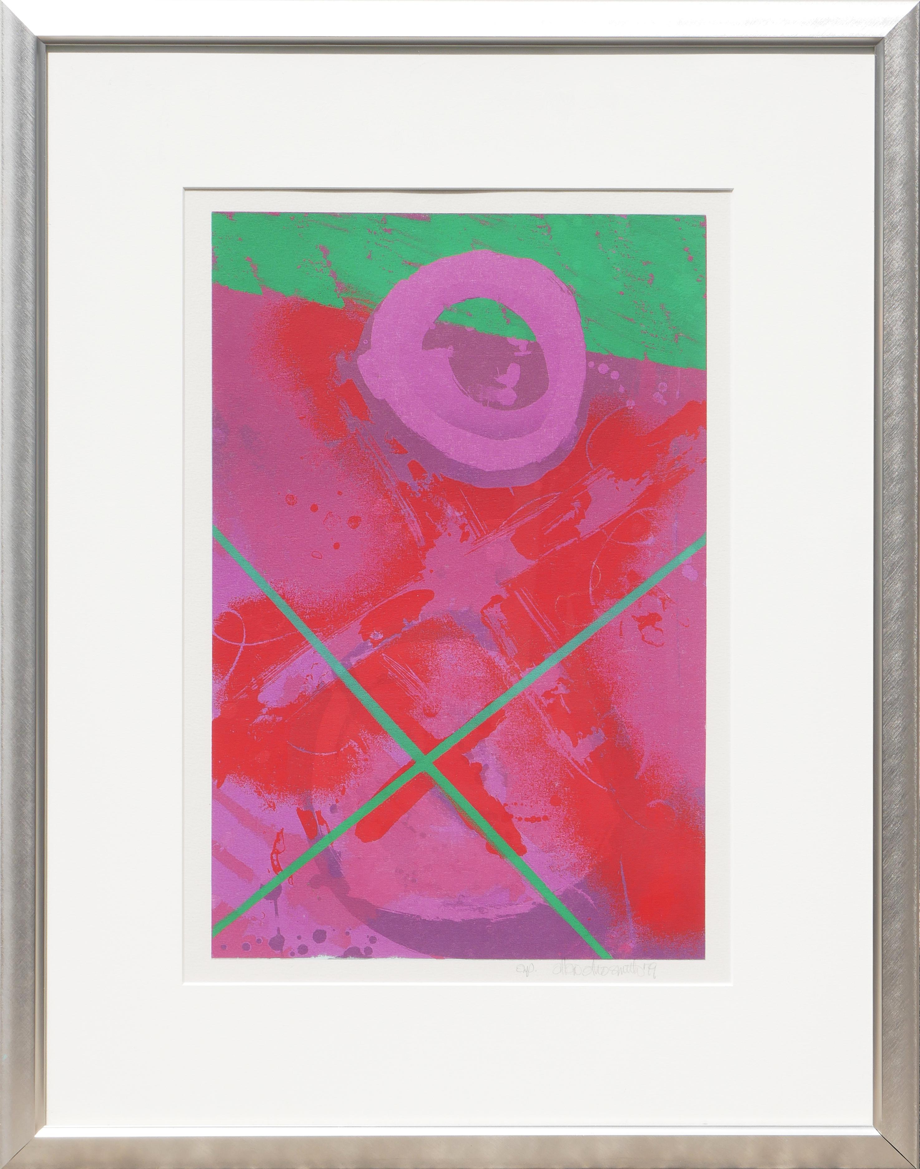 Allan Otho Smith Abstract Print - Colorful Modern Abstract Red, Pink, and Green Geometric Lithograph AP