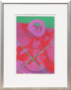 Colorful Modern Abstract Red, Pink, and Green Geometric Lithograph AP