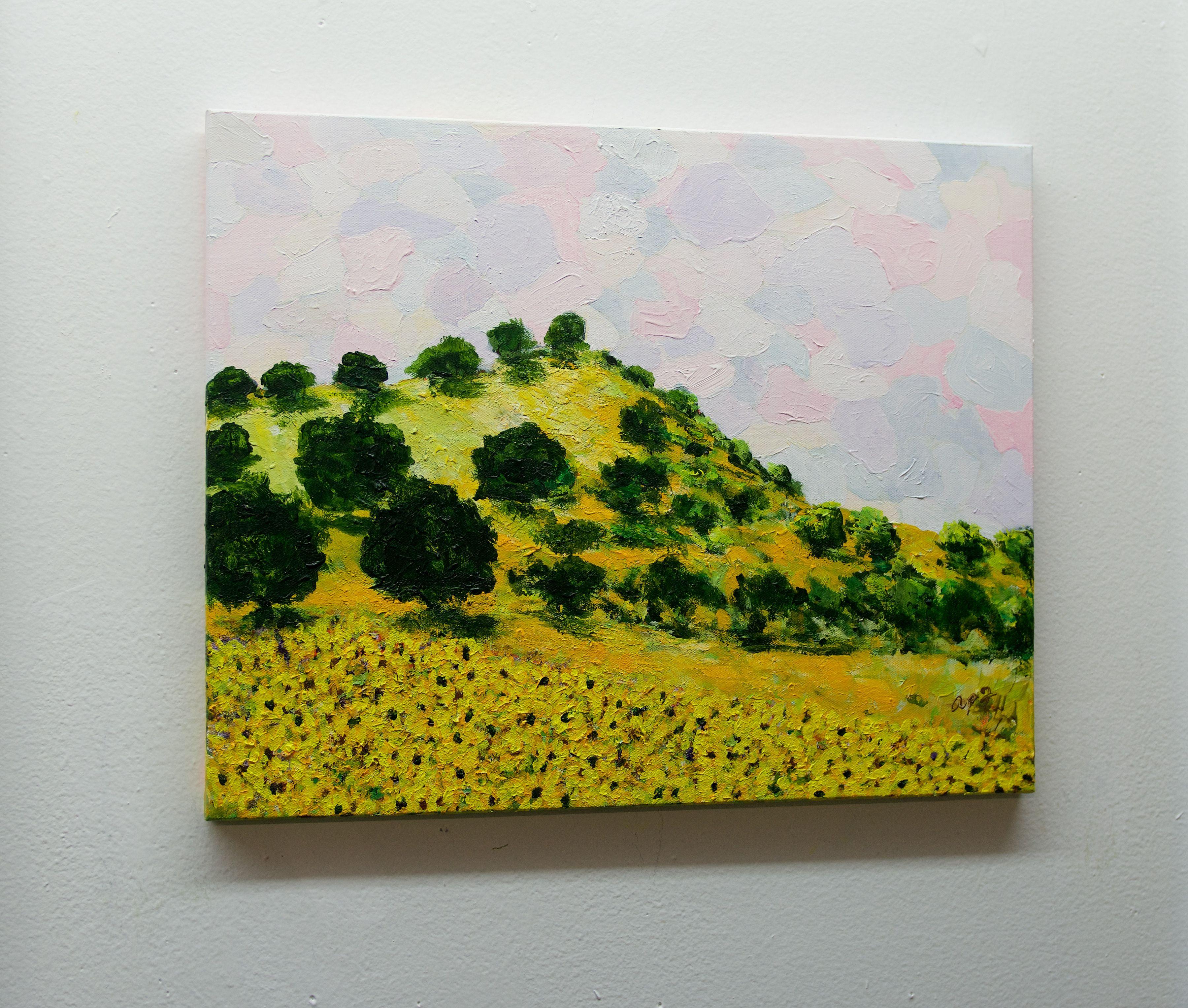 Calm Sky Morning Hill, Gemälde, Acryl auf Leinwand im Angebot 1