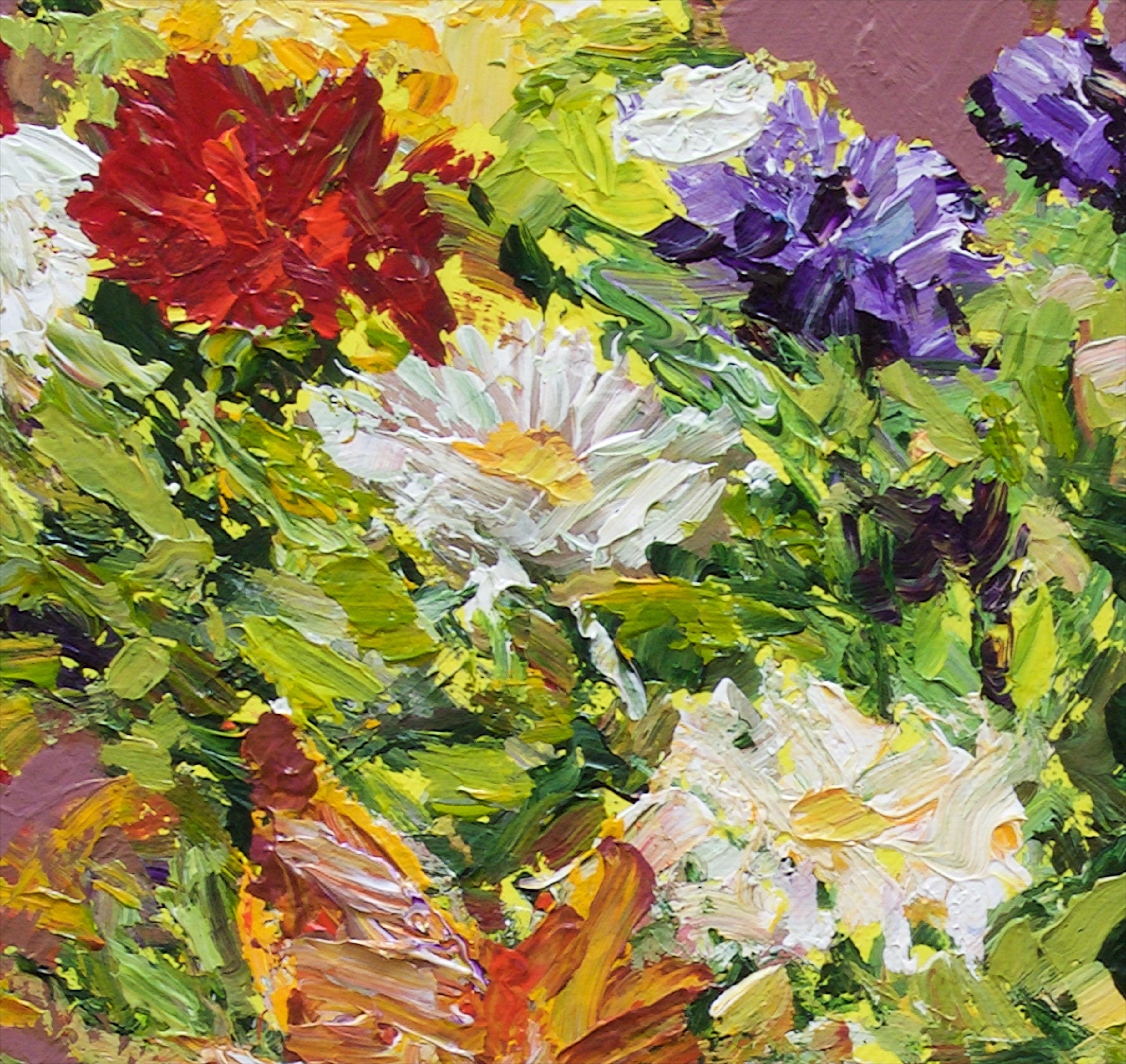 Blumen in einer Vase :: Gemälde :: Impressionist :: Dieses Werk wird mit einem offiziellen, vom Künstler unterzeichneten Echtheitszertifikat geliefert :: Bereit zum Aufhängen: Ja :: Signiert: Ja :: Ort der Unterschrift: Vorder- und Rückseite ::