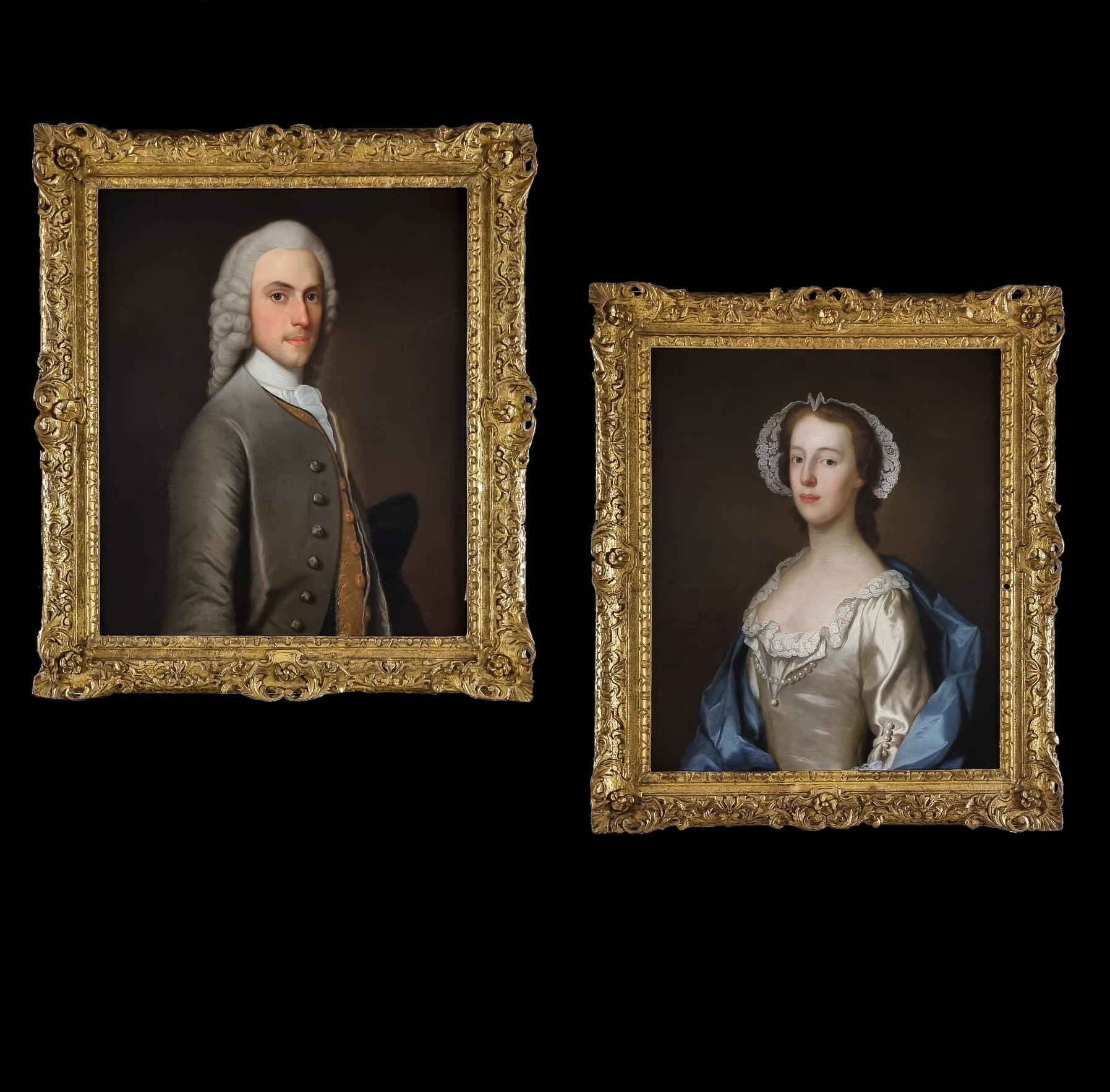 Portraits of John Ramey & Abigail Ramey c.1746 Lady & Gentleman, Oil on canvas - Painting by Allan Ramsay