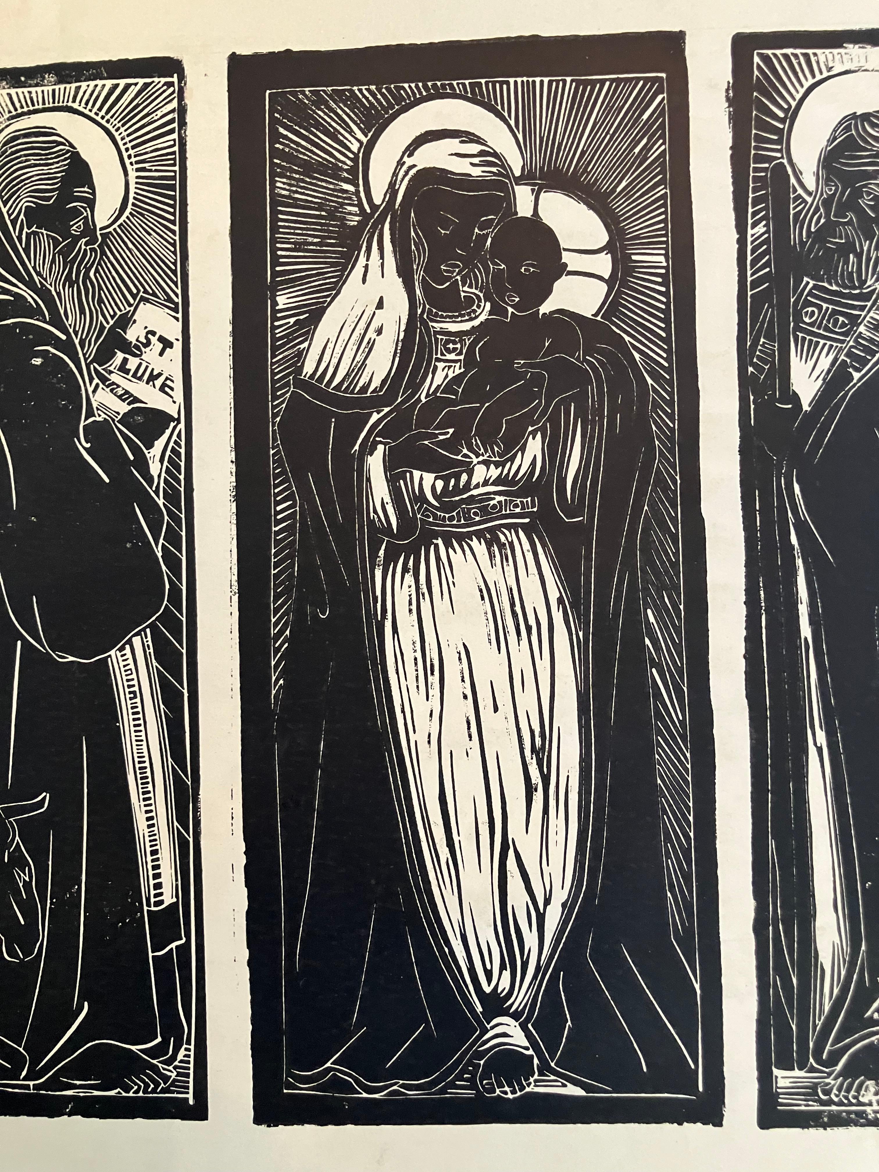 Allen Rohan Crite Trittico Linocut - Print Realismo americano di Allan Rohan Crite