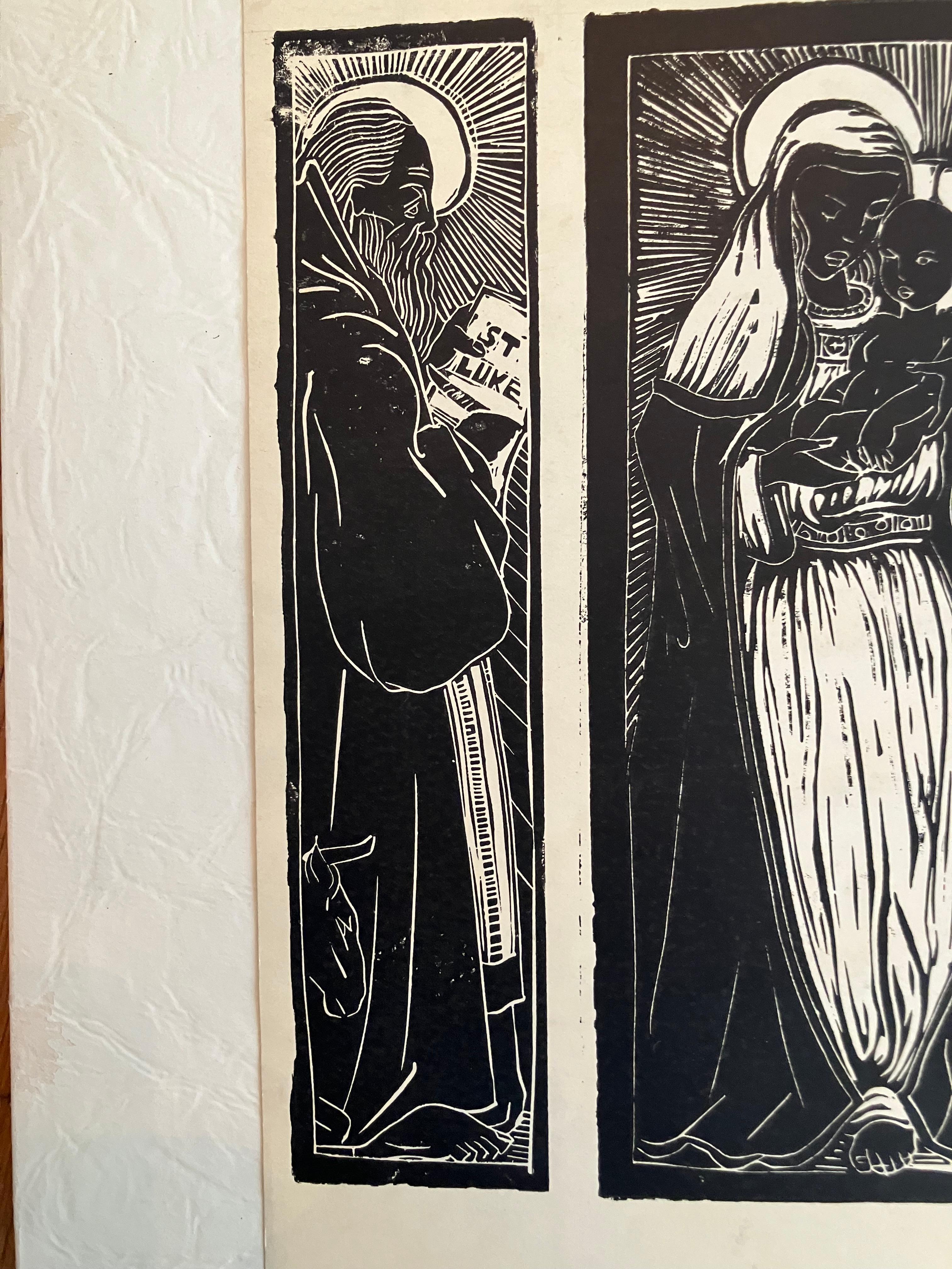 Allen Rohan Crite Trittico Linocut - Figurative Print Beige di Allan Rohan Crite