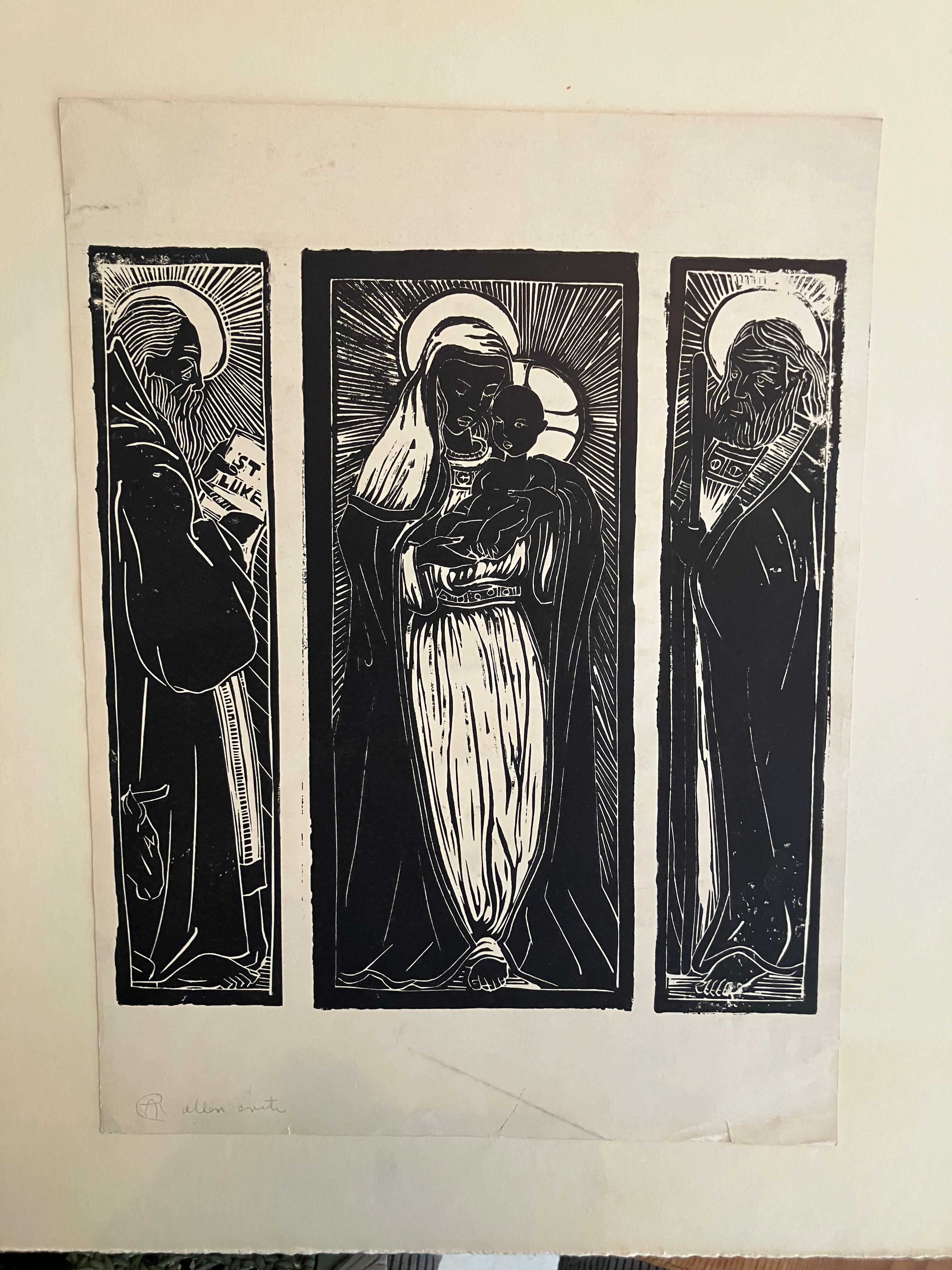Allan Rohan Crite Figurative Print – Allen Rohan Crite Triptychon Linolschnitt