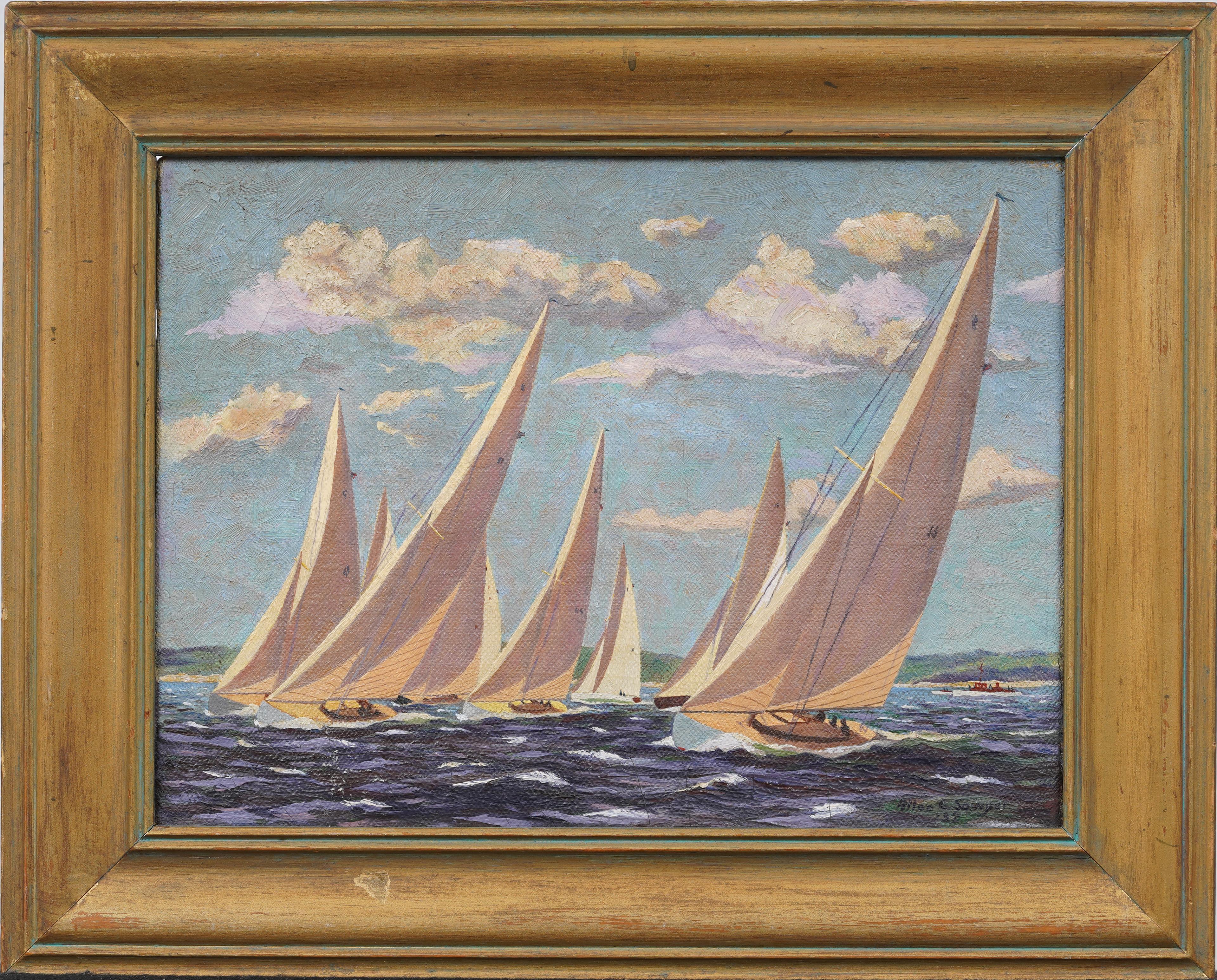 1932 Regatta Ölgemälde Klassisches amerikanisches Nautik-Rennszene Ölgemälde