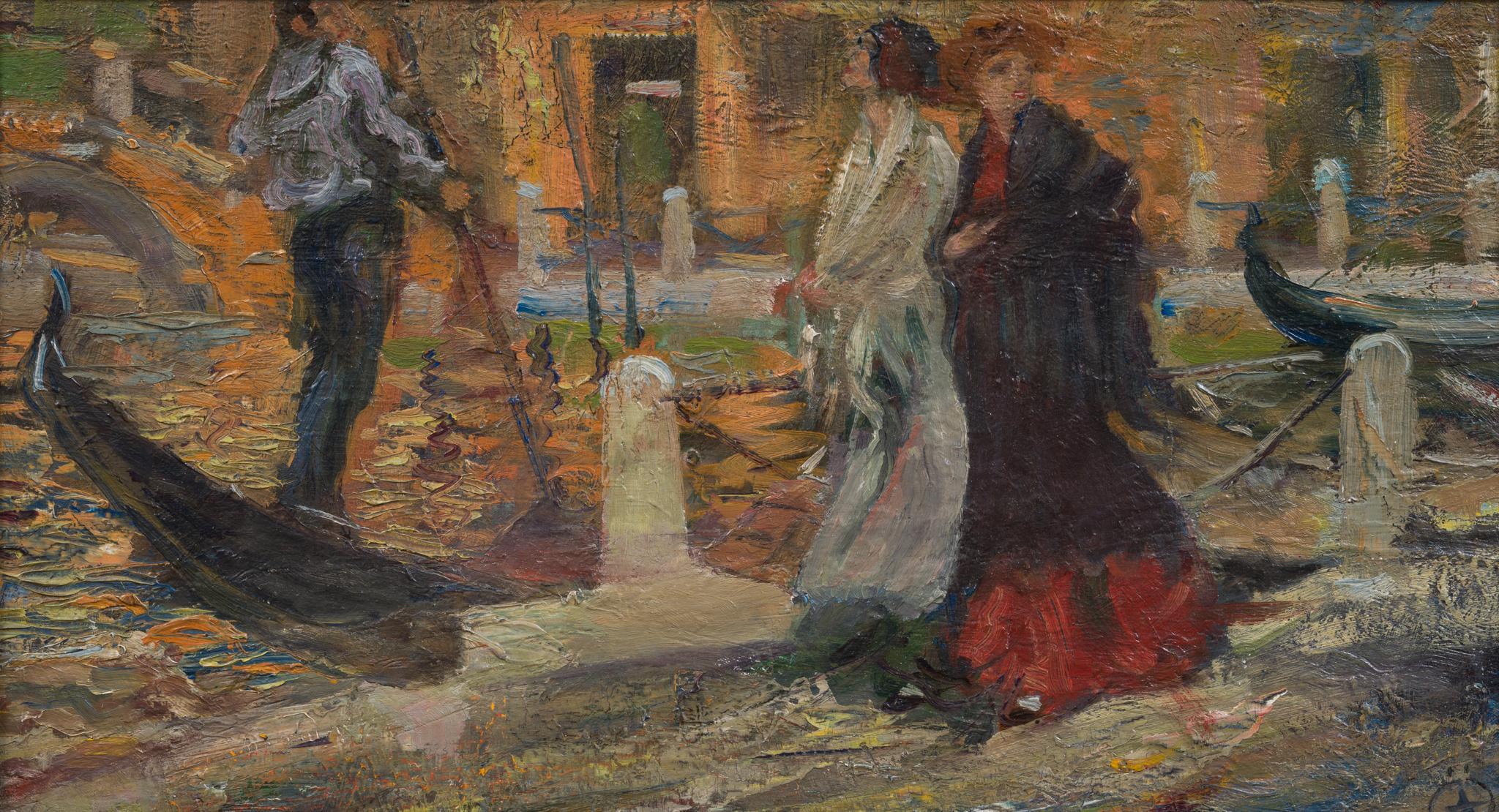 Scène vénitienne avec gondoliers par l'artiste suédois Allan Österlind en vente 1