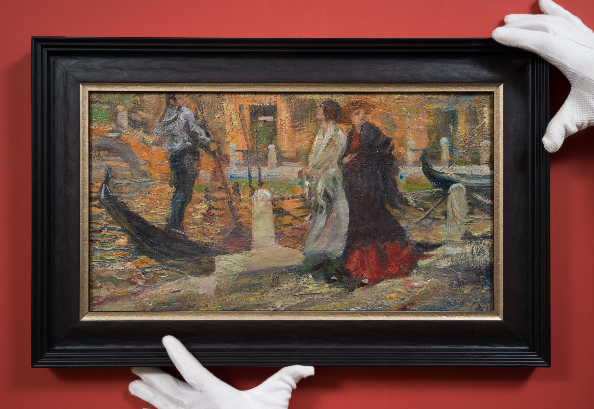 Scène vénitienne avec gondoliers par l'artiste suédois Allan Österlind en vente 2