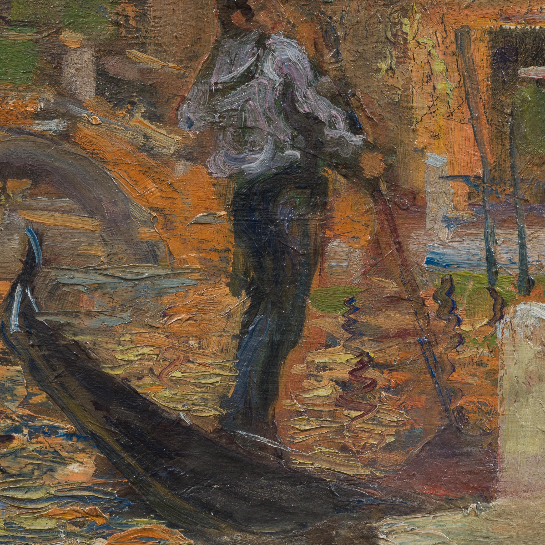 Scène vénitienne avec gondoliers par l'artiste suédois Allan Österlind en vente 5