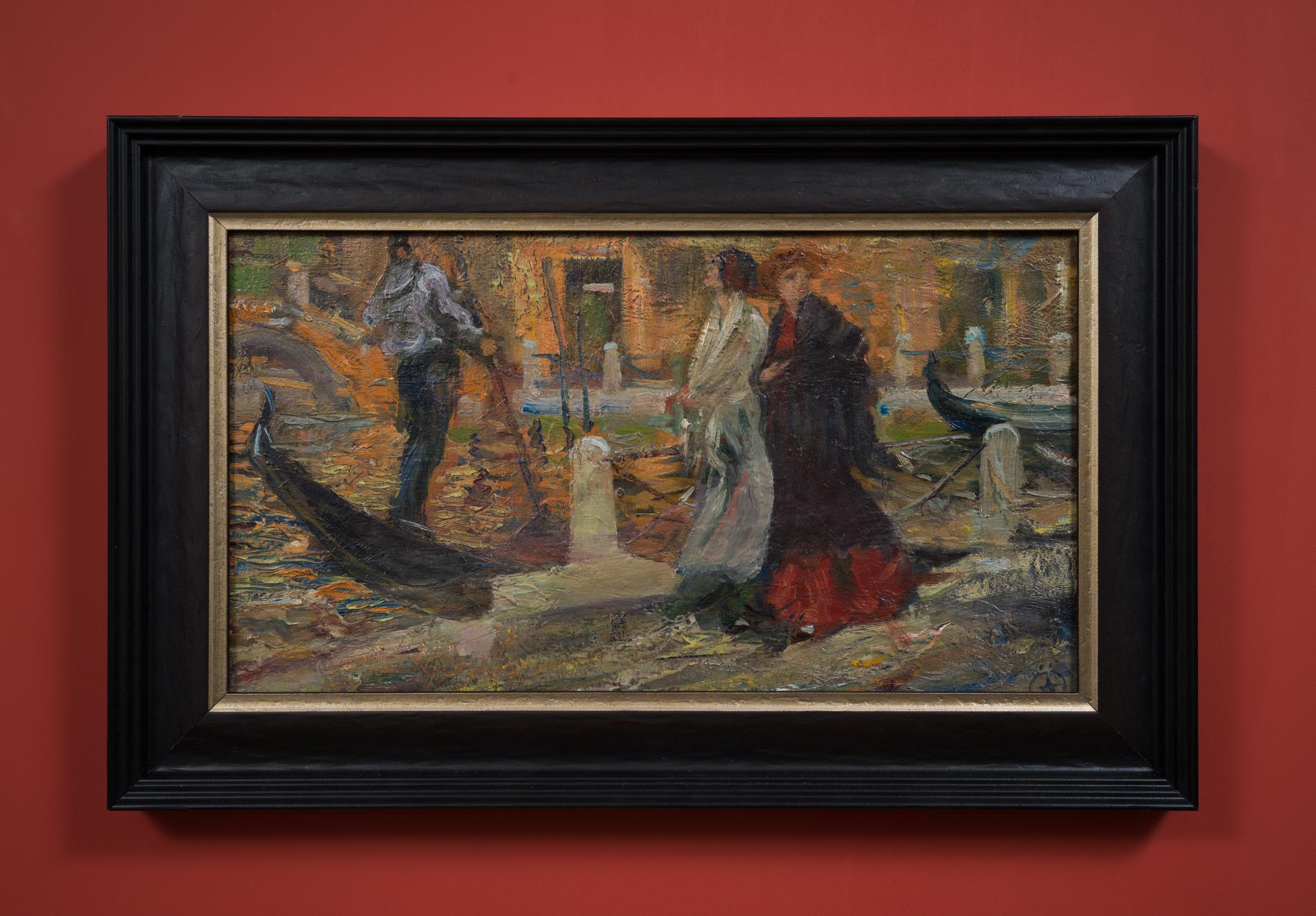 Scène vénitienne avec gondoliers par l'artiste suédois Allan Österlind en vente 6