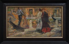 Antique Venetian Scene with Gondoliers by Swedish Artist Allan Österlind