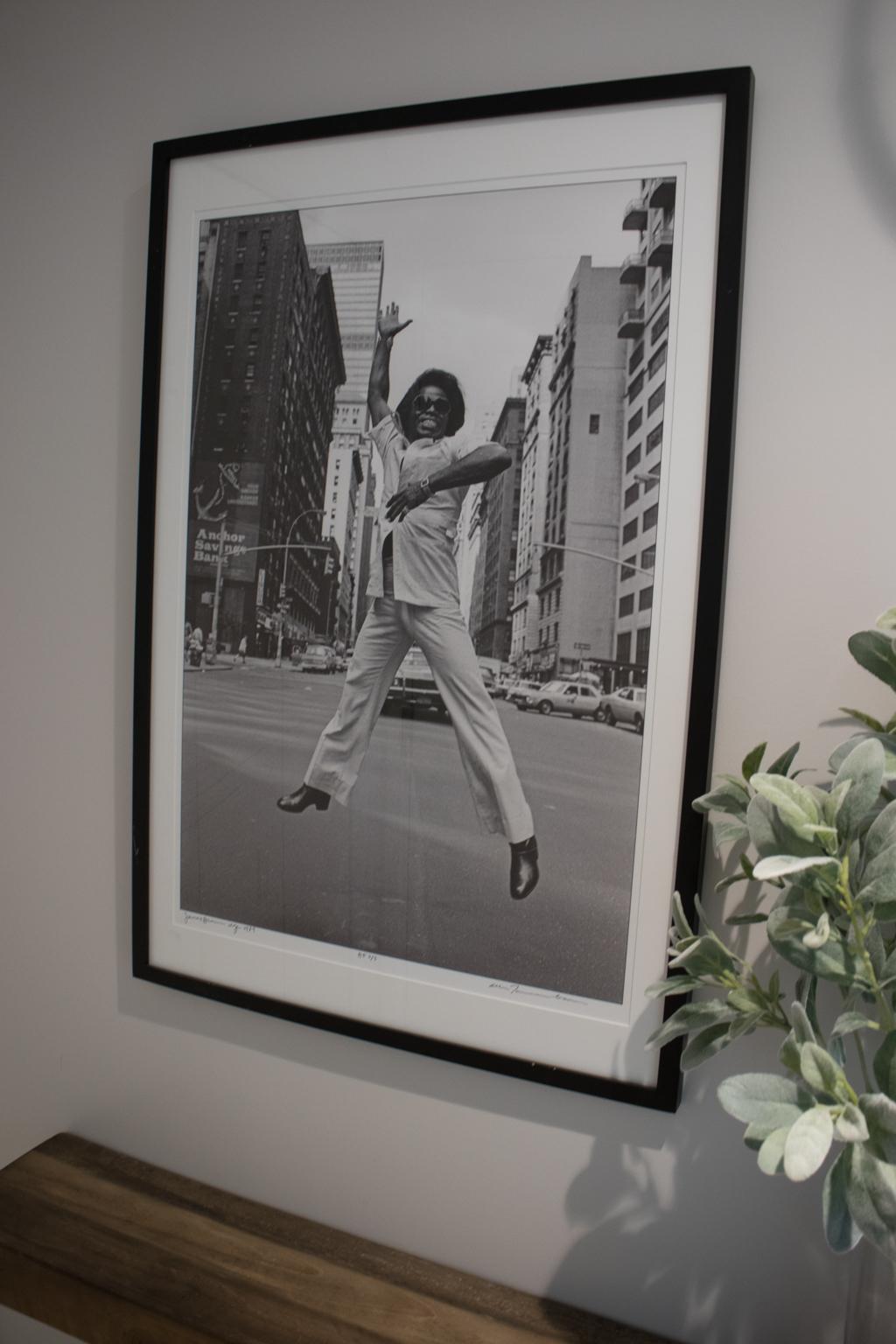James Brown Jumps on Broadway - Archival Fine Art Black and White Print - Photograph by Allan Tannenbaum