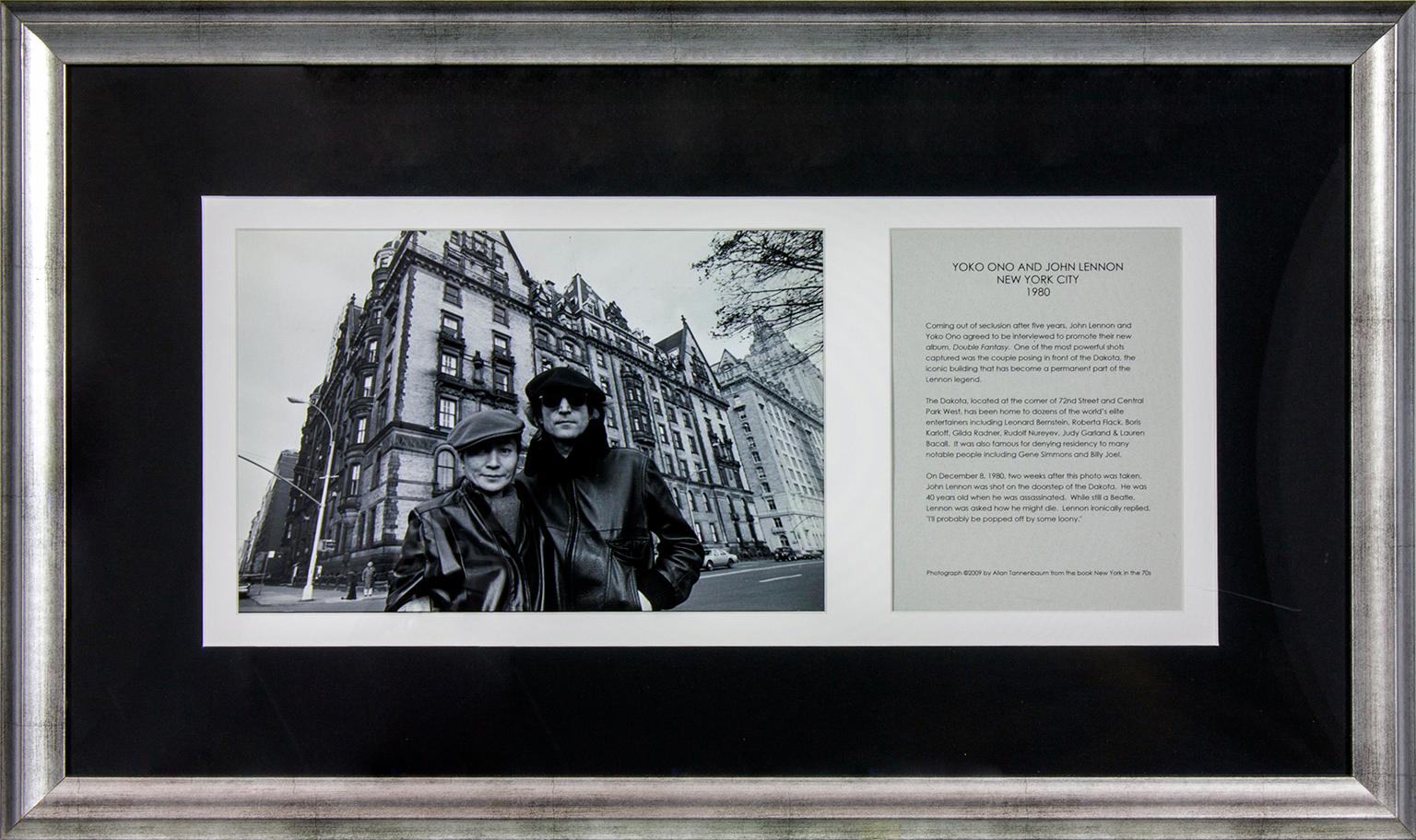 "John Lennon and Yoko Ono" photographed in front of the Dakota apartment in New York City in 1980 by Allan Tannenbaum, two weeks before Lennon's death. This framed photograph was previously displayed in a guest room at the original Hard Rock Hotel &